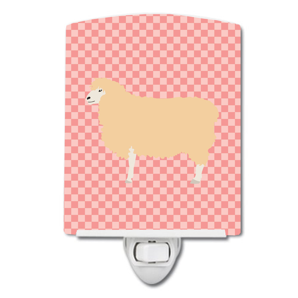 English Leicester Longwool Sheep Pink Check Ceramic Night Light BB7974CNL - the-store.com