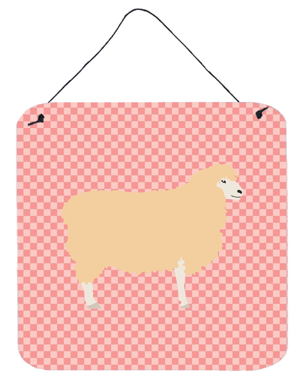 English Leicester Longwool Sheep Pink Check Wall or Door Hanging Prints BB7974DS66 by Caroline&#39;s Treasures