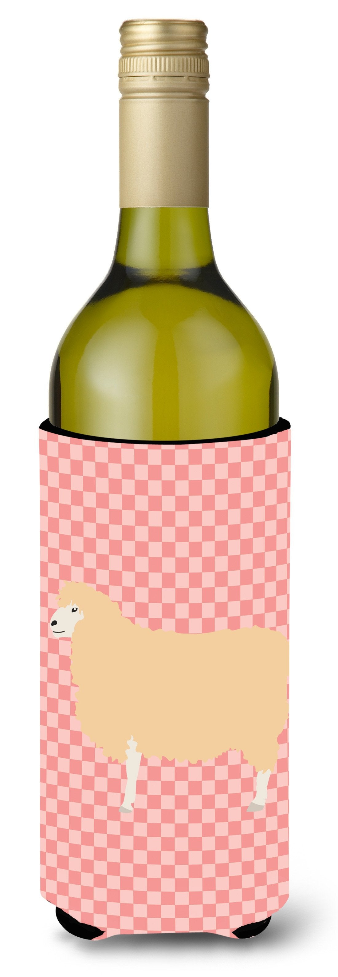 English Leicester Longwool Sheep Pink Check Wine Bottle Beverge Insulator Hugger BB7974LITERK by Caroline&#39;s Treasures