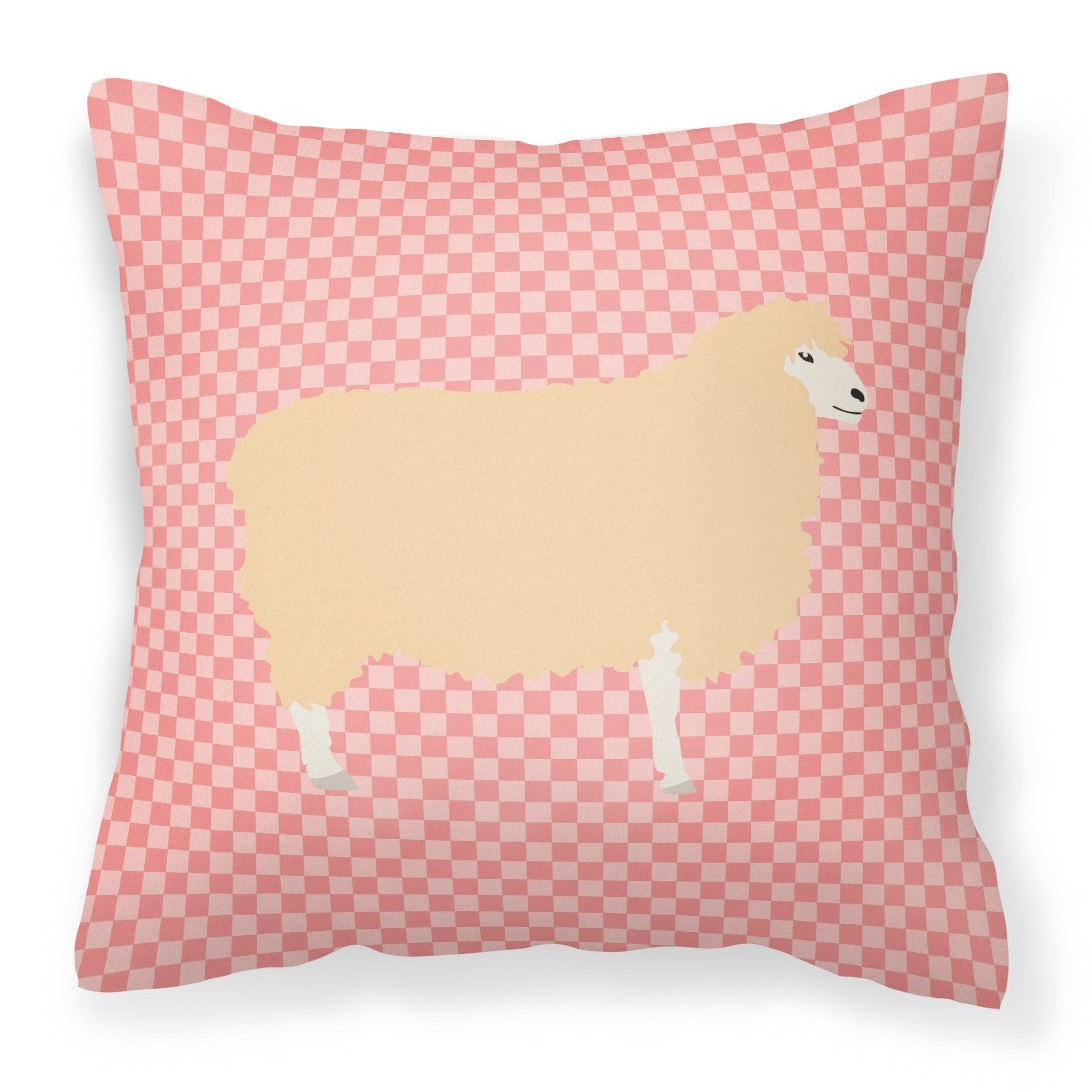 English Leicester Longwool Sheep Pink Check Fabric Decorative Pillow BB7974PW1818 by Caroline&#39;s Treasures