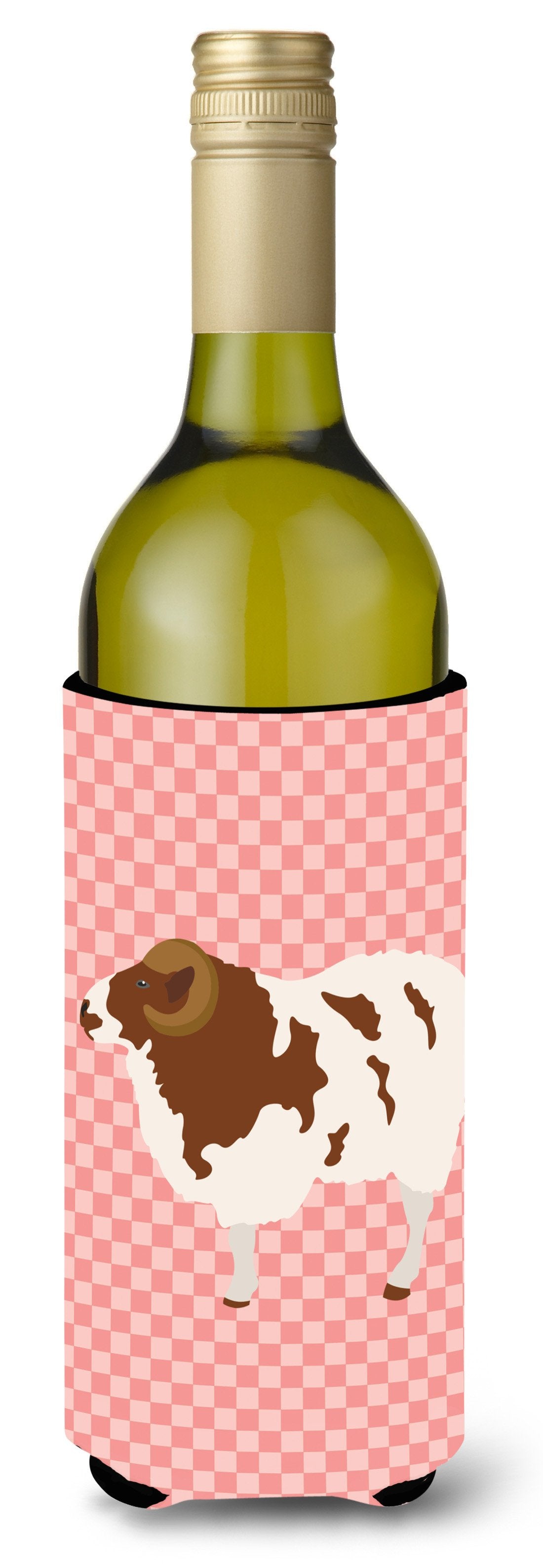 Jacob Sheep Pink Check Wine Bottle Beverge Insulator Hugger BB7975LITERK by Caroline&#39;s Treasures