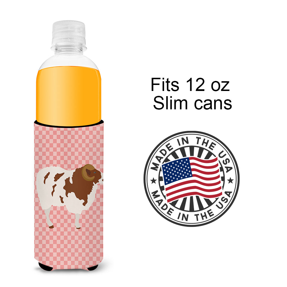 Jacob Sheep Pink Check  Ultra Hugger for slim cans
