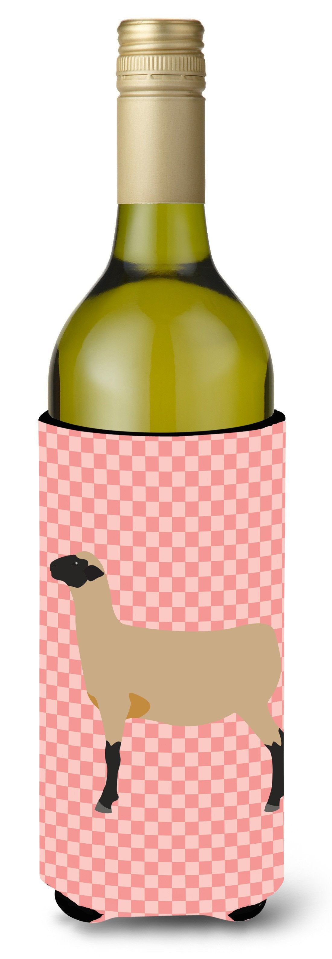 Hampshire Down Sheep Pink Check Wine Bottle Beverge Insulator Hugger BB7976LITERK by Caroline&#39;s Treasures