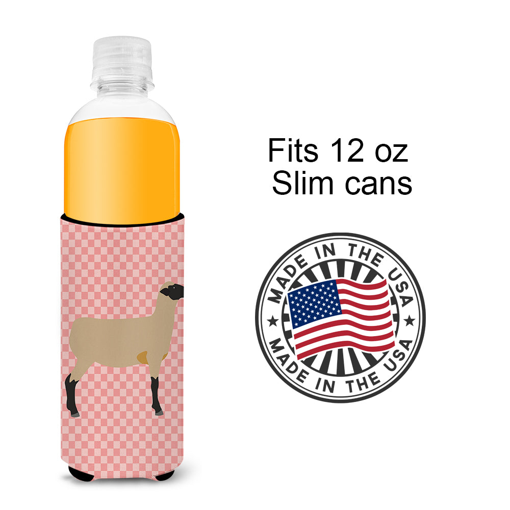 Hampshire Down Sheep Pink Check  Ultra Hugger for slim cans  the-store.com.
