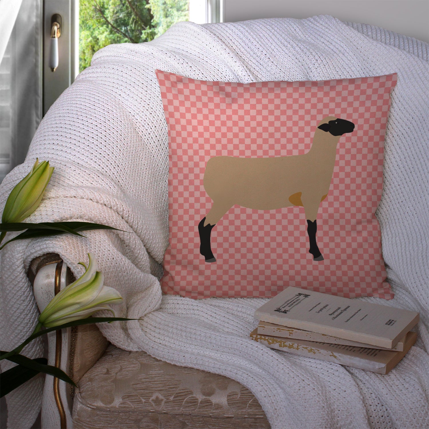 Hampshire Down Sheep Pink Check Fabric Decorative Pillow BB7976PW1414 - the-store.com