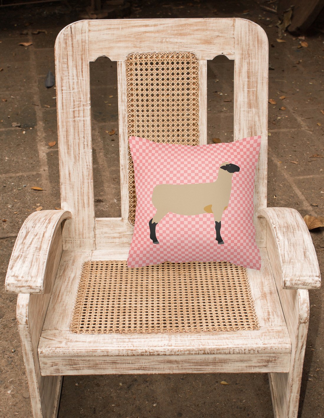 Hampshire Down Sheep Pink Check Fabric Decorative Pillow BB7976PW1818 by Caroline's Treasures