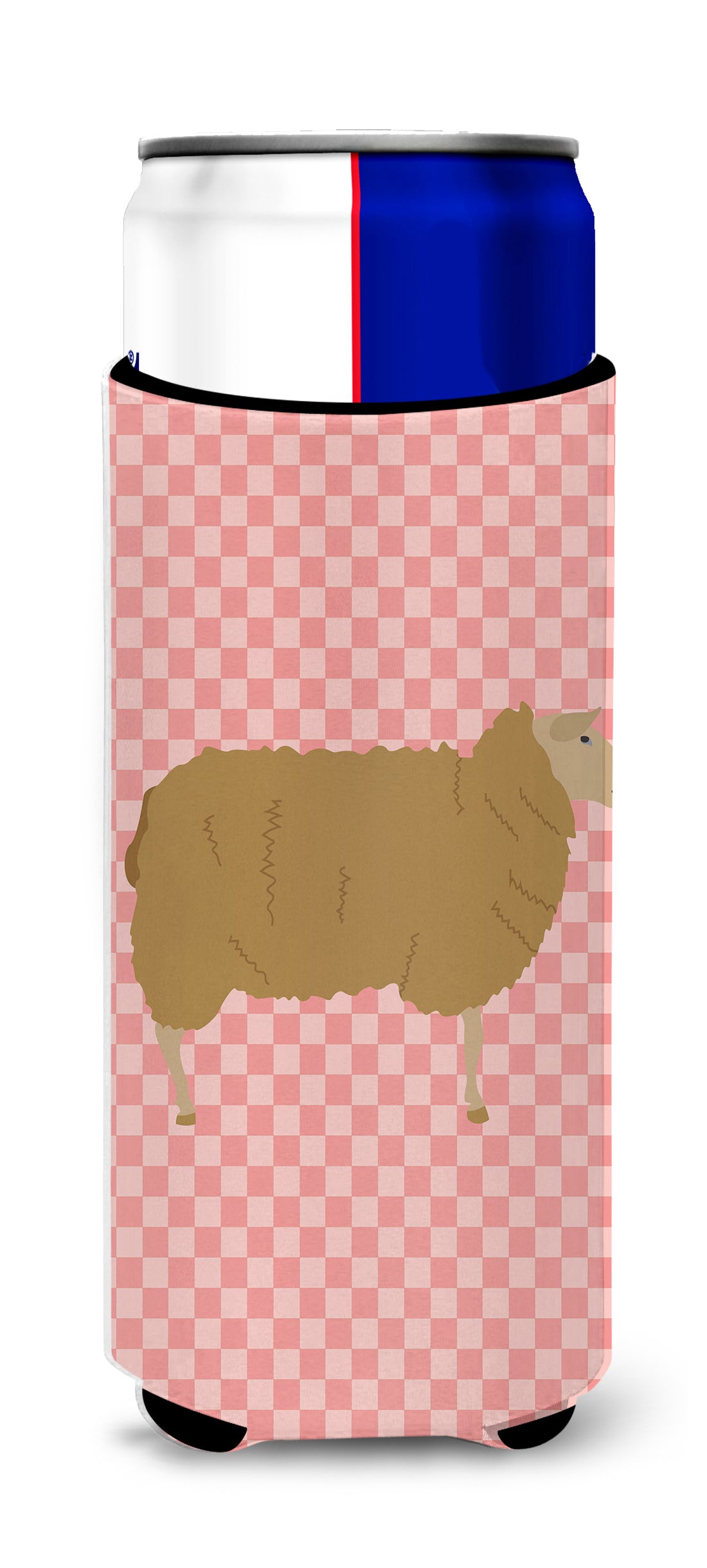 East Friesian Sheep Pink Check  Ultra Hugger for slim cans  the-store.com.