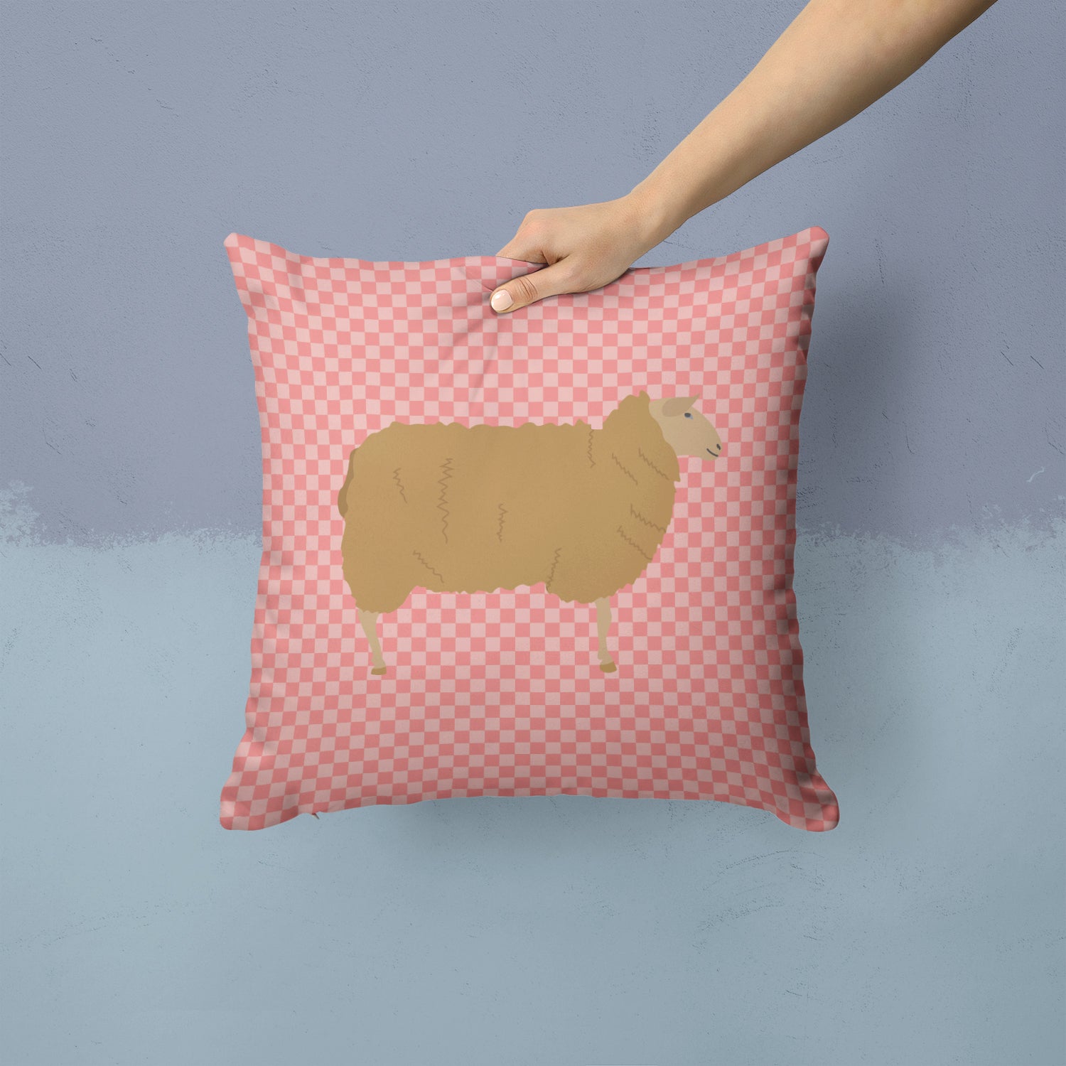 East Friesian Sheep Pink Check Fabric Decorative Pillow BB7977PW1414 - the-store.com
