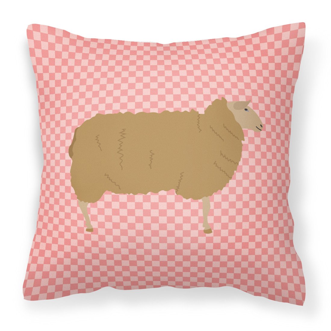 East Friesian Sheep Pink Check Fabric Decorative Pillow BB7977PW1818 by Caroline&#39;s Treasures