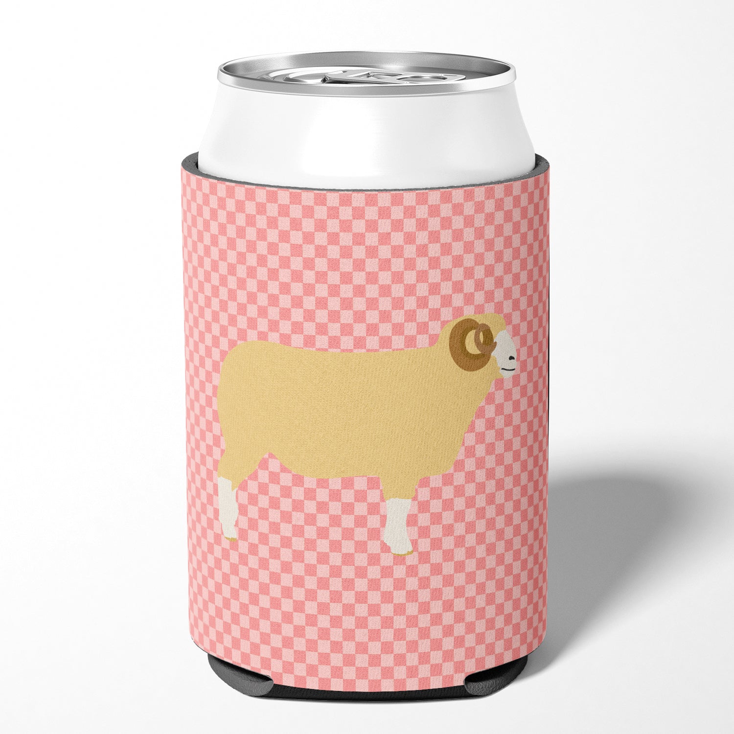 Horned Dorset Sheep Pink Check Can or Bottle Hugger BB7980CC