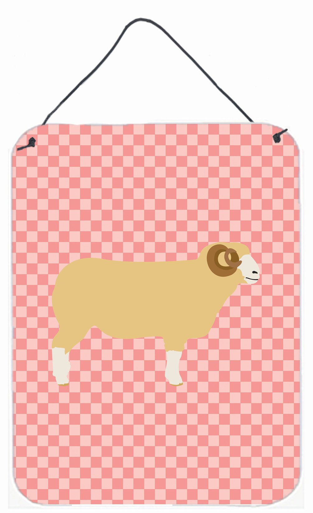 Horned Dorset Sheep Pink Check Wall or Door Hanging Prints BB7980DS1216 by Caroline&#39;s Treasures