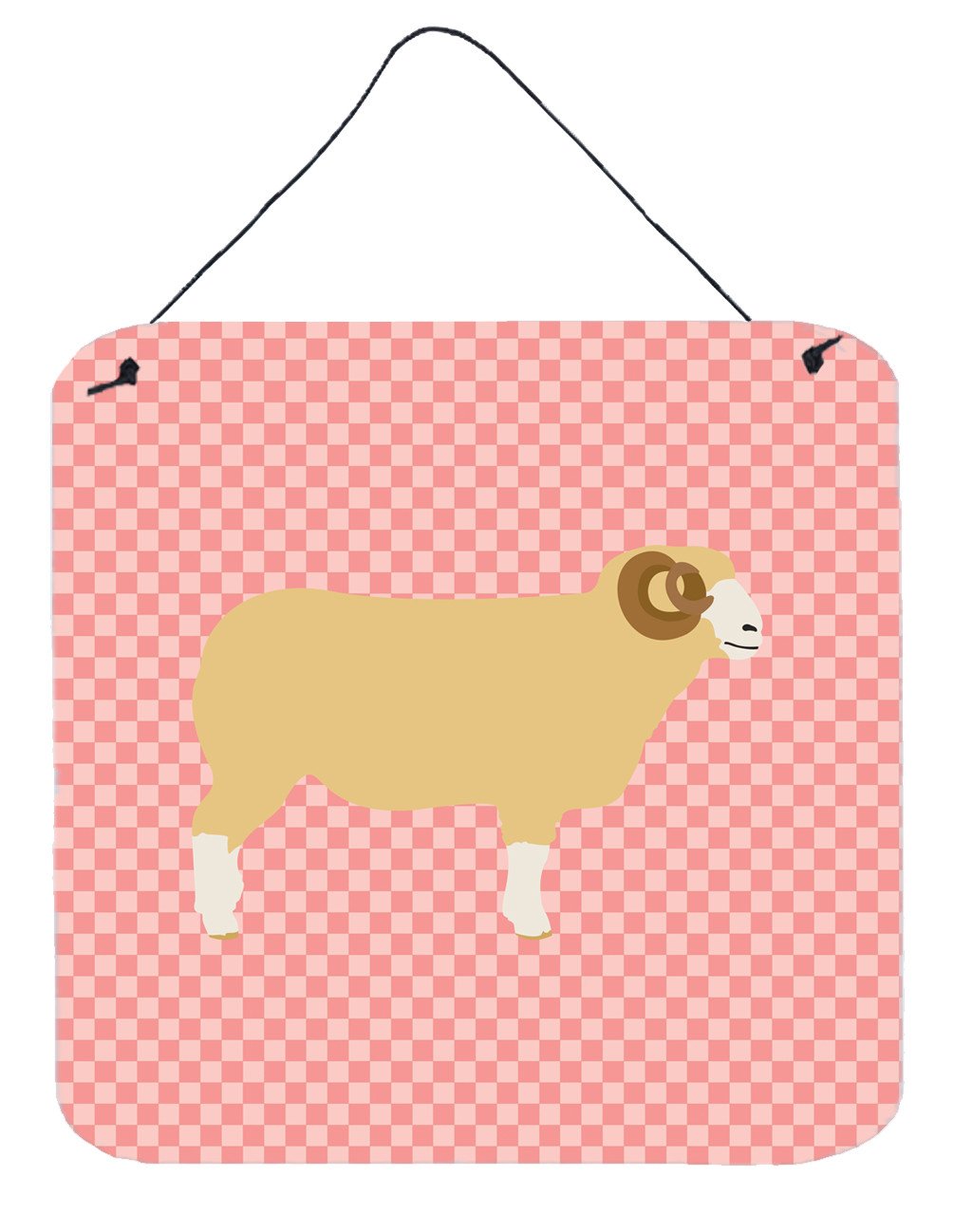Horned Dorset Sheep Pink Check Wall or Door Hanging Prints BB7980DS66 by Caroline&#39;s Treasures