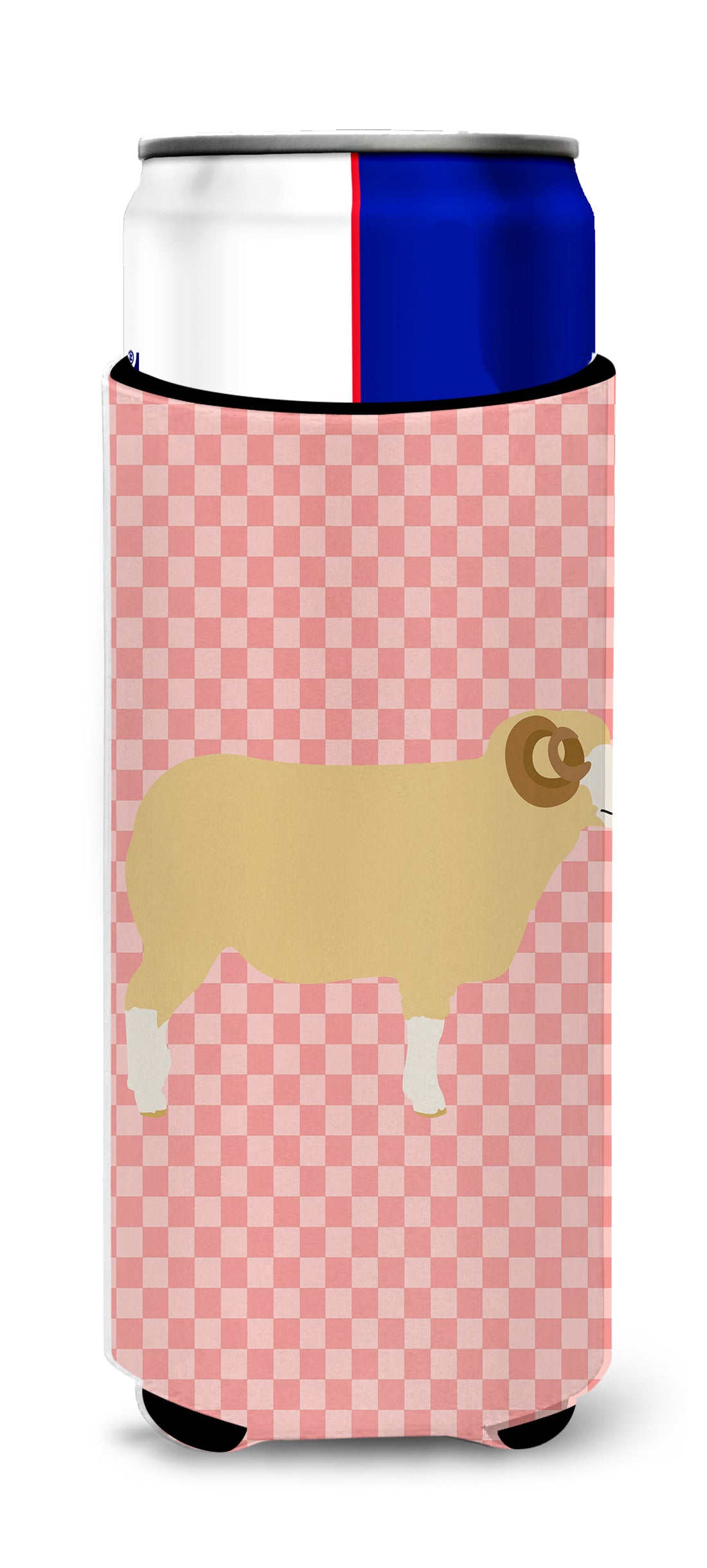 Horned Dorset Sheep Pink Check  Ultra Hugger for slim cans  the-store.com.