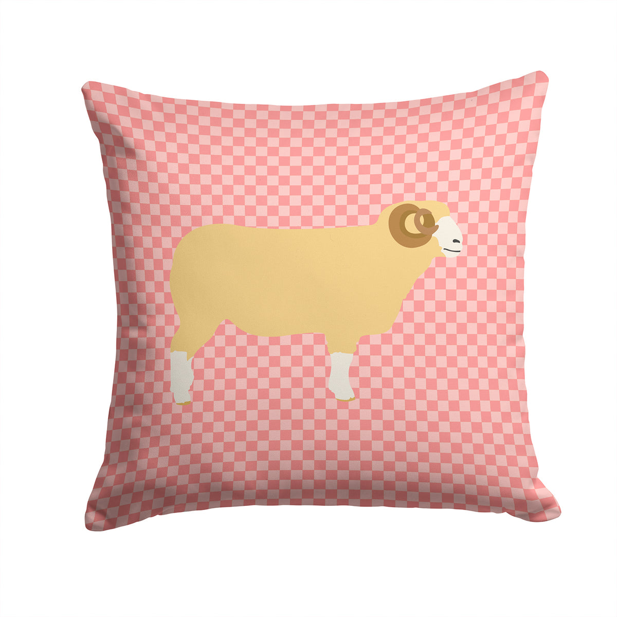 Horned Dorset Sheep Pink Check Fabric Decorative Pillow BB7980PW1414 - the-store.com