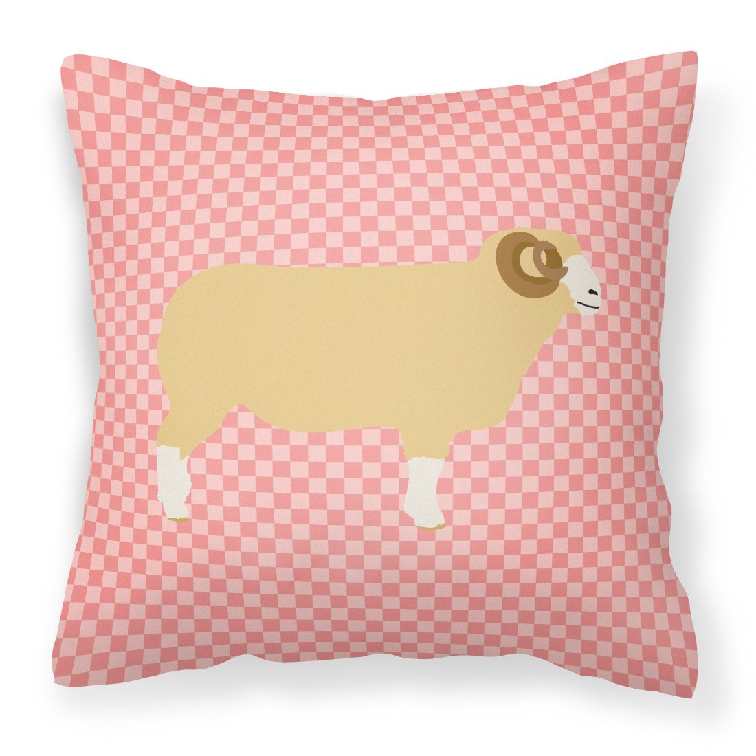 Horned Dorset Sheep Pink Check Fabric Decorative Pillow BB7980PW1818 by Caroline&#39;s Treasures