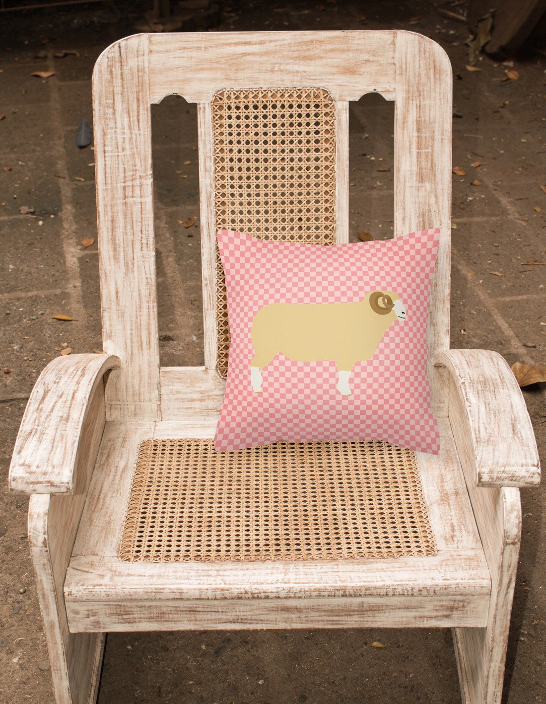Horned Dorset Sheep Pink Check Fabric Decorative Pillow BB7980PW1818 by Caroline's Treasures