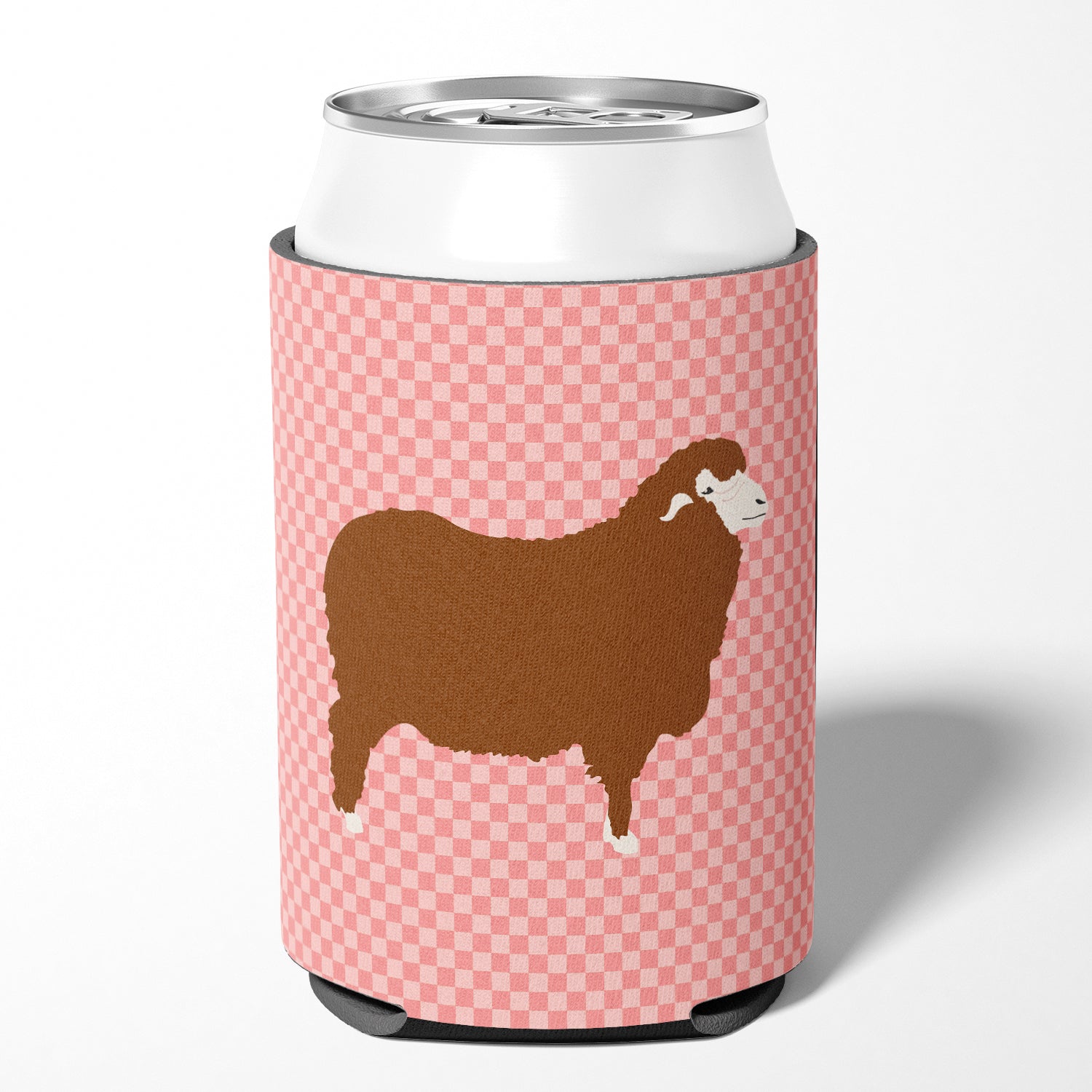 Merino Sheep Pink Check Can or Bottle Hugger BB7981CC