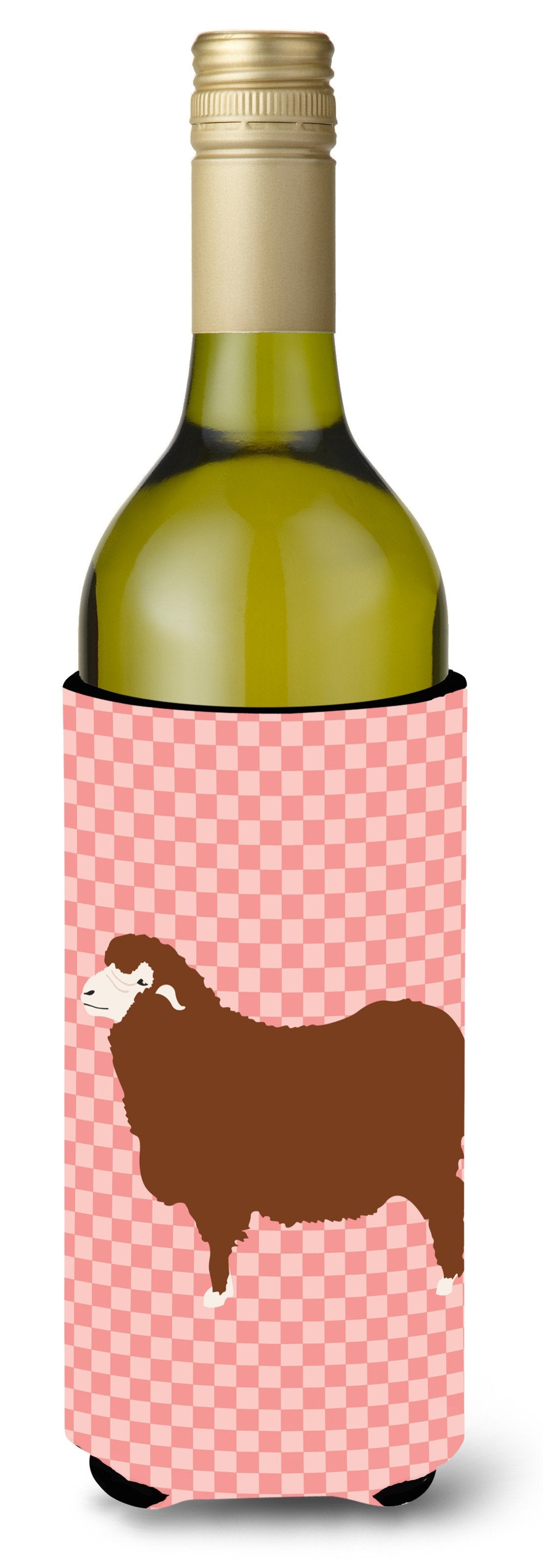 Merino Sheep Pink Check Wine Bottle Beverge Insulator Hugger BB7981LITERK by Caroline's Treasures