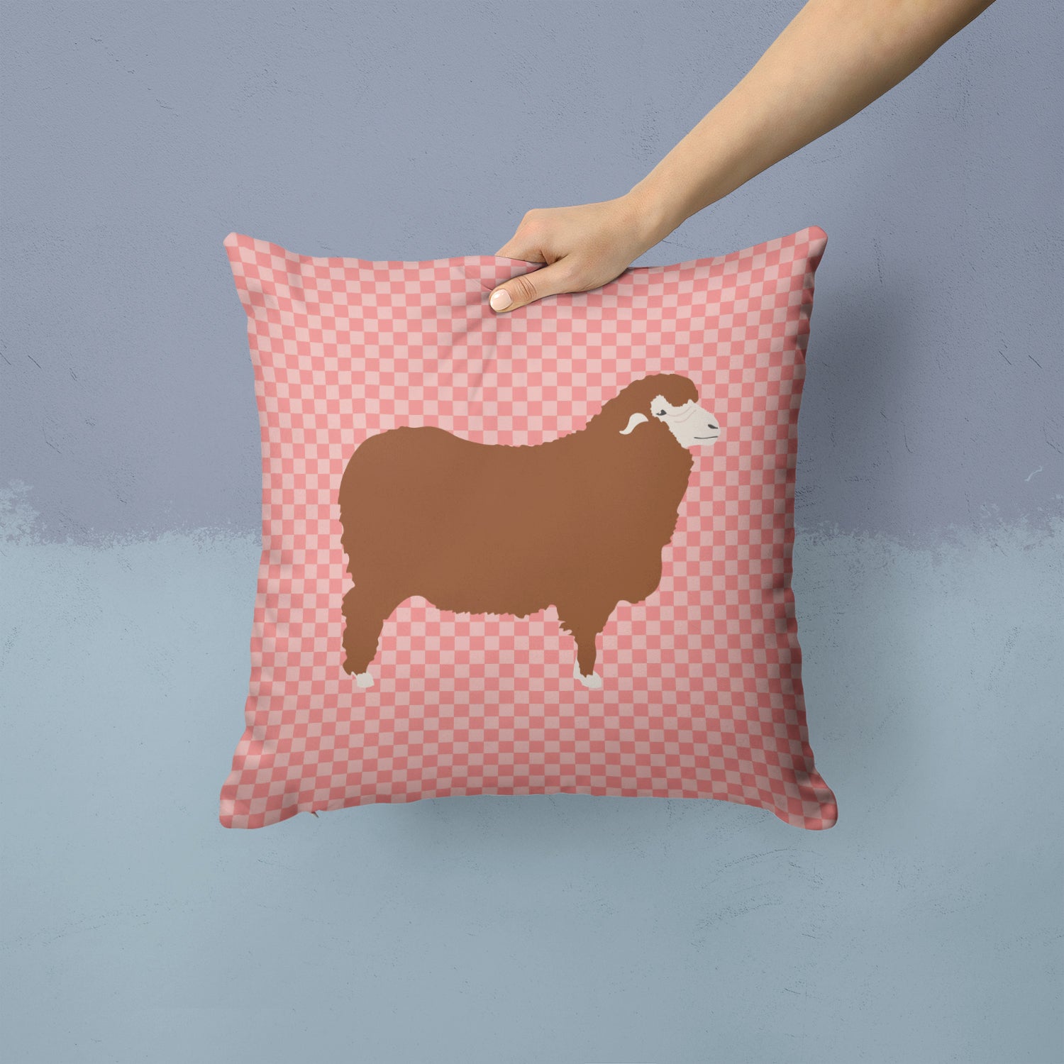 Merino Sheep Pink Check Fabric Decorative Pillow BB7981PW1414 - the-store.com