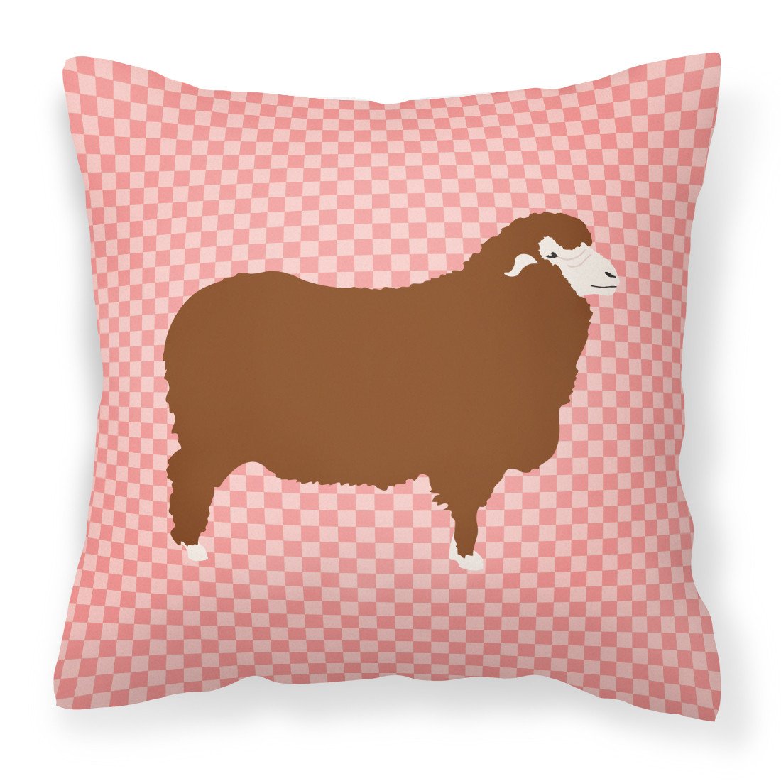 Merino Sheep Pink Check Fabric Decorative Pillow BB7981PW1818 by Caroline's Treasures