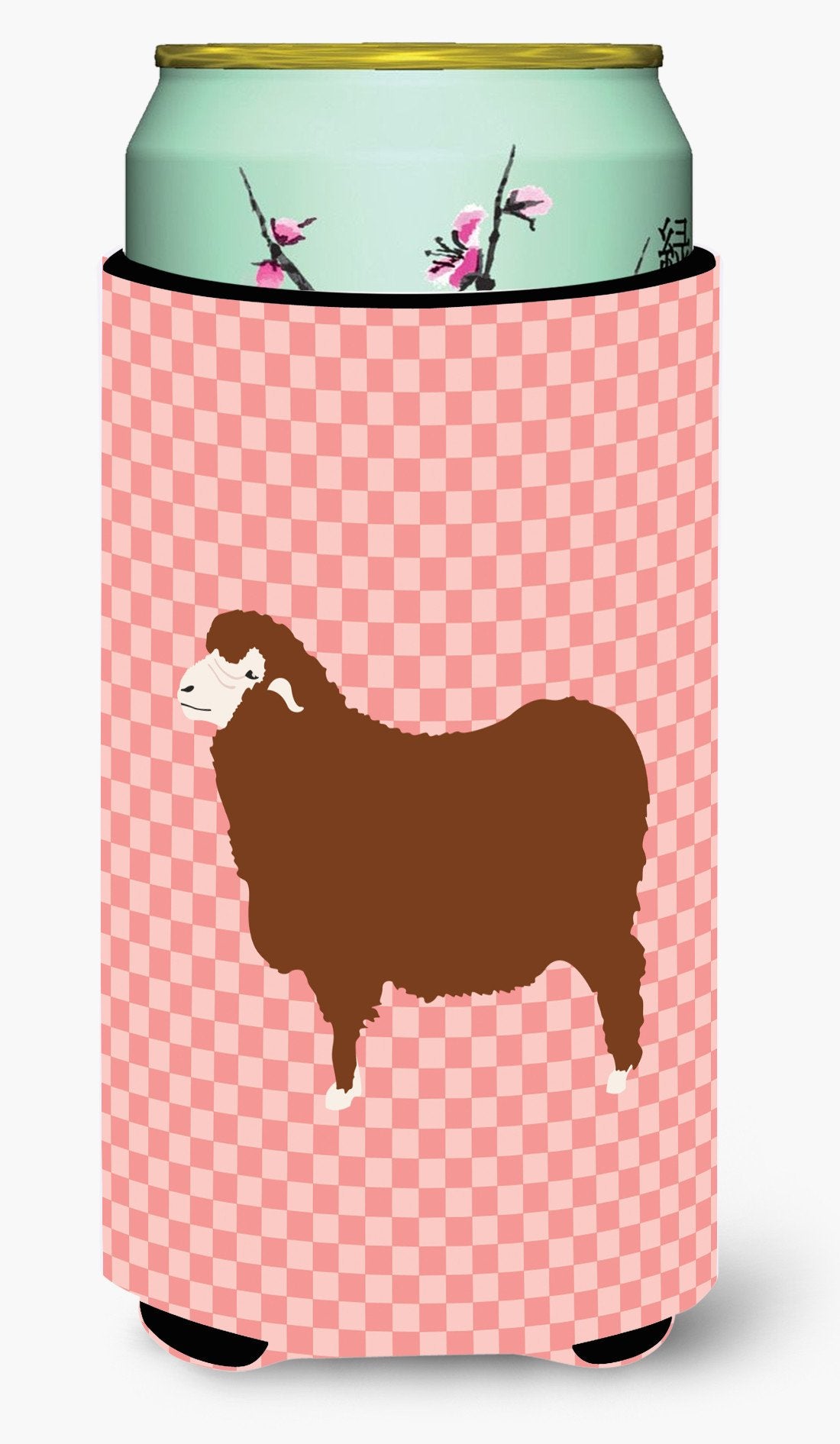 Merino Sheep Pink Check Tall Boy Beverage Insulator Hugger BB7981TBC by Caroline&#39;s Treasures