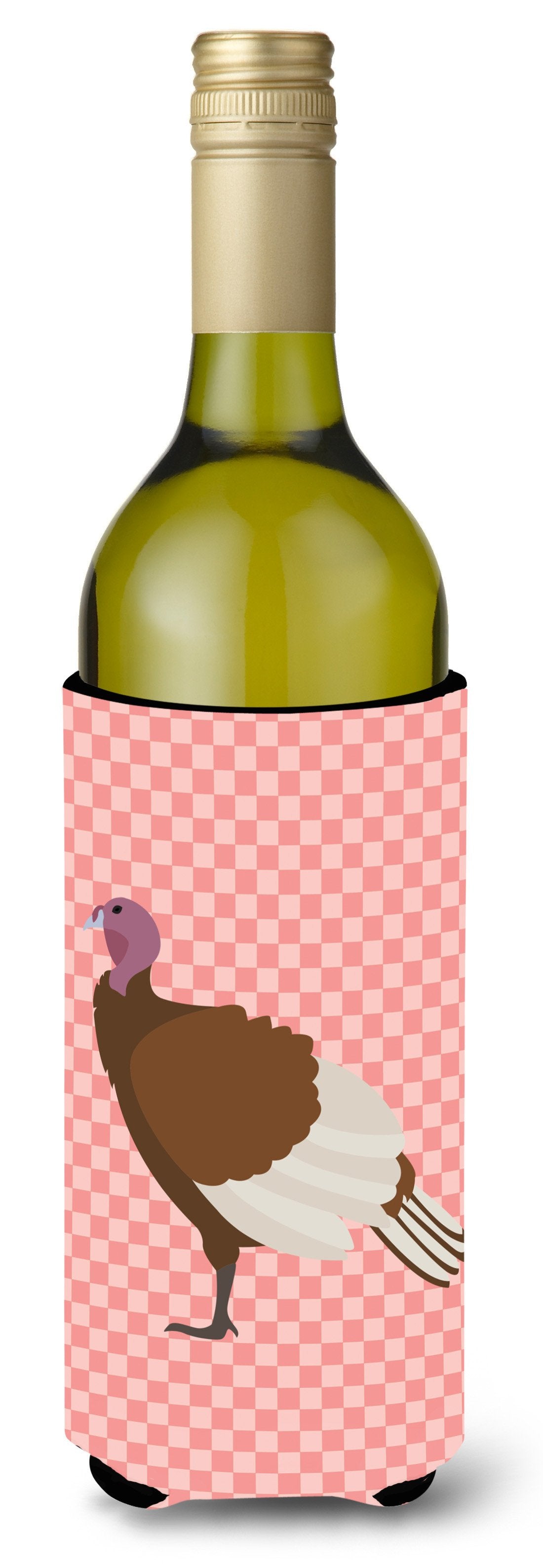 Bourbon Red Turkey Hen Pink Check Wine Bottle Beverge Insulator Hugger BB7982LITERK by Caroline&#39;s Treasures