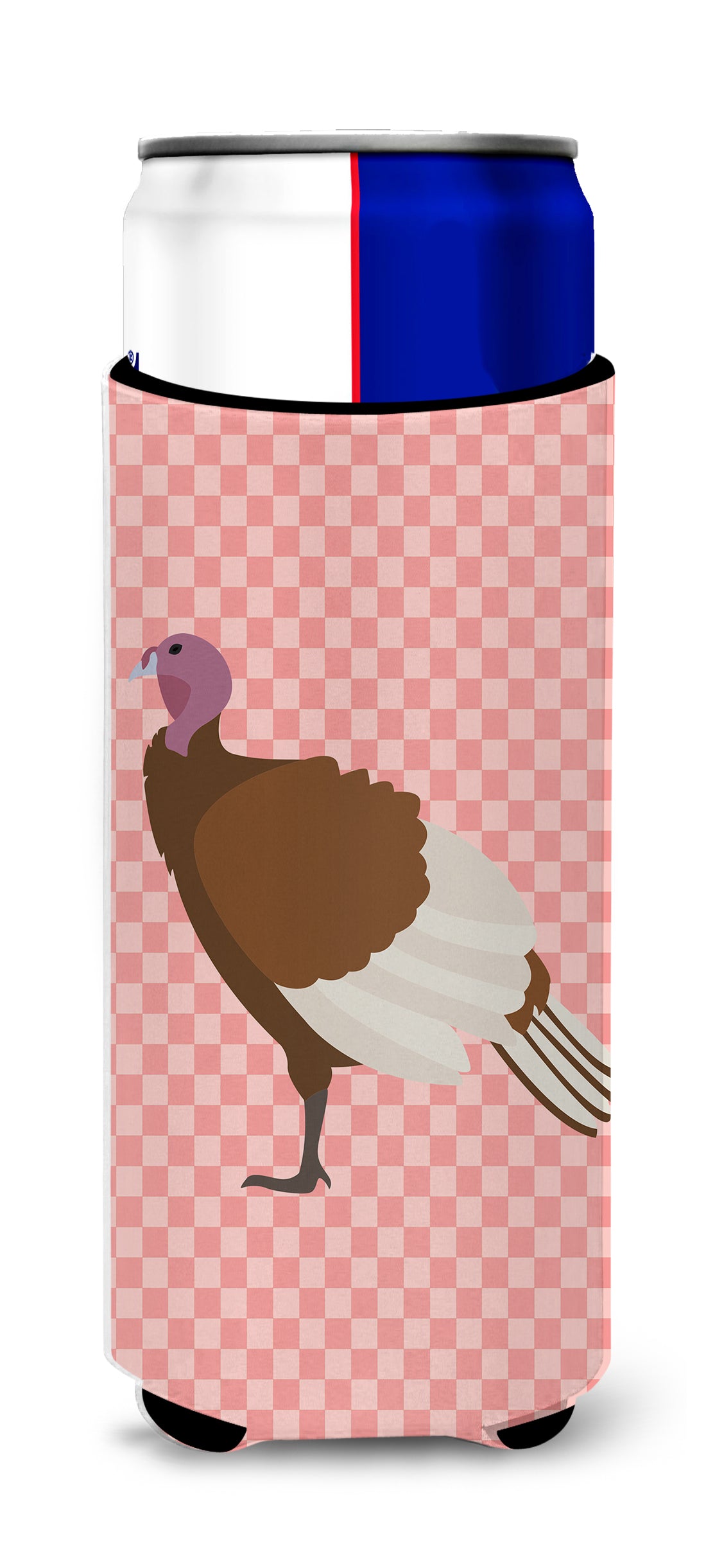 Bourbon Red Turkey Hen Pink Check  Ultra Hugger for slim cans