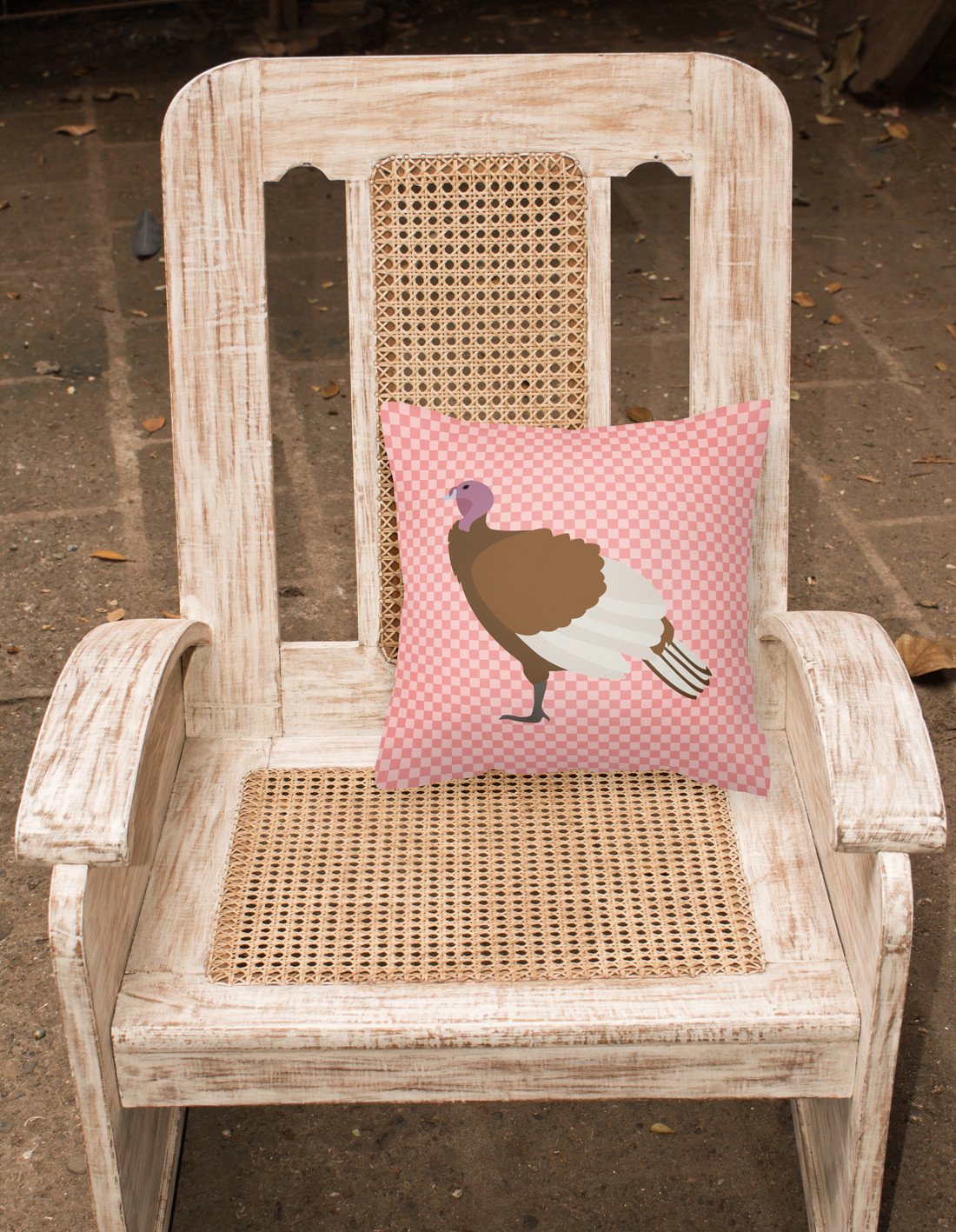 Bourbon Red Turkey Hen Pink Check Fabric Decorative Pillow BB7982PW1818 by Caroline's Treasures