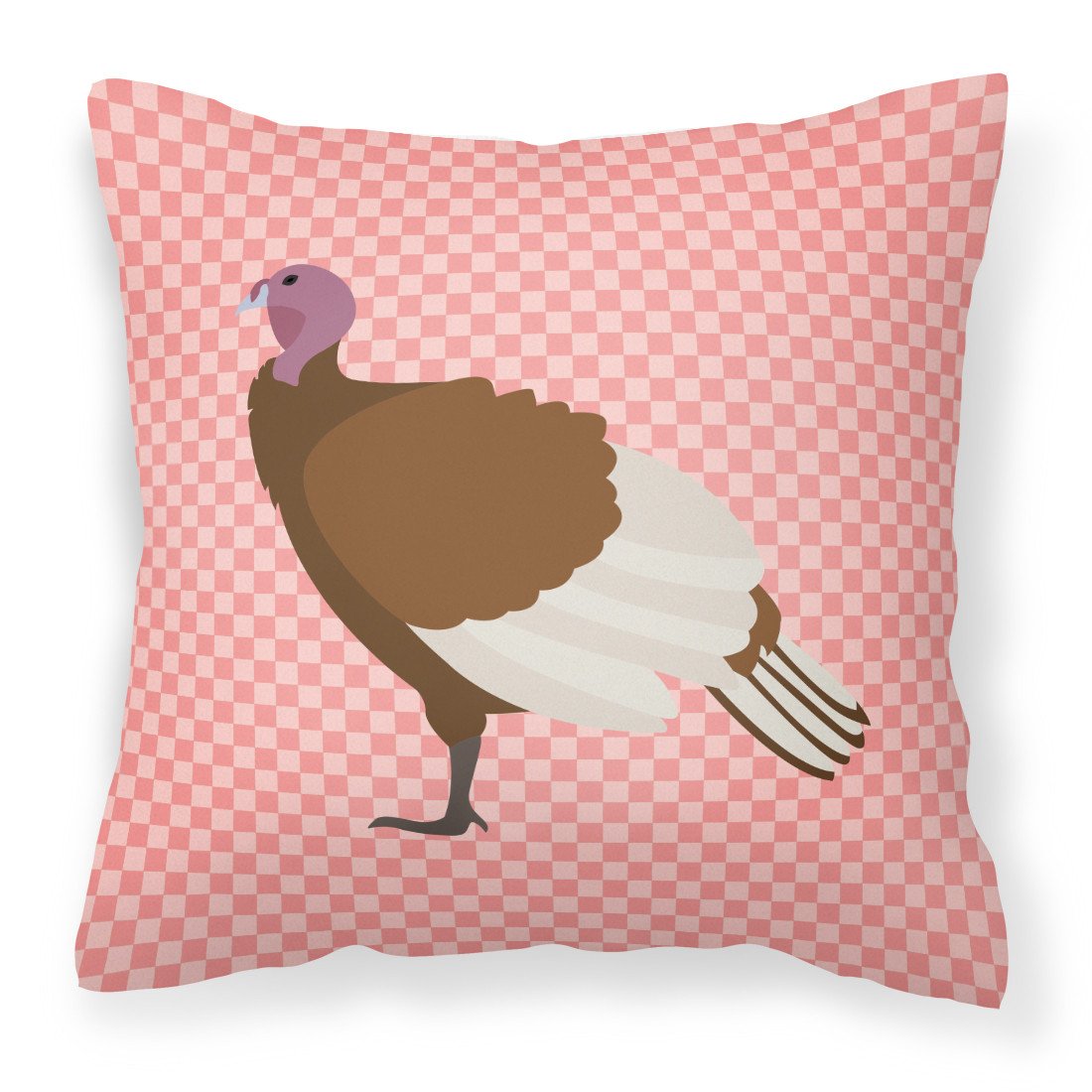 Bourbon Red Turkey Hen Pink Check Fabric Decorative Pillow BB7982PW1818 by Caroline's Treasures