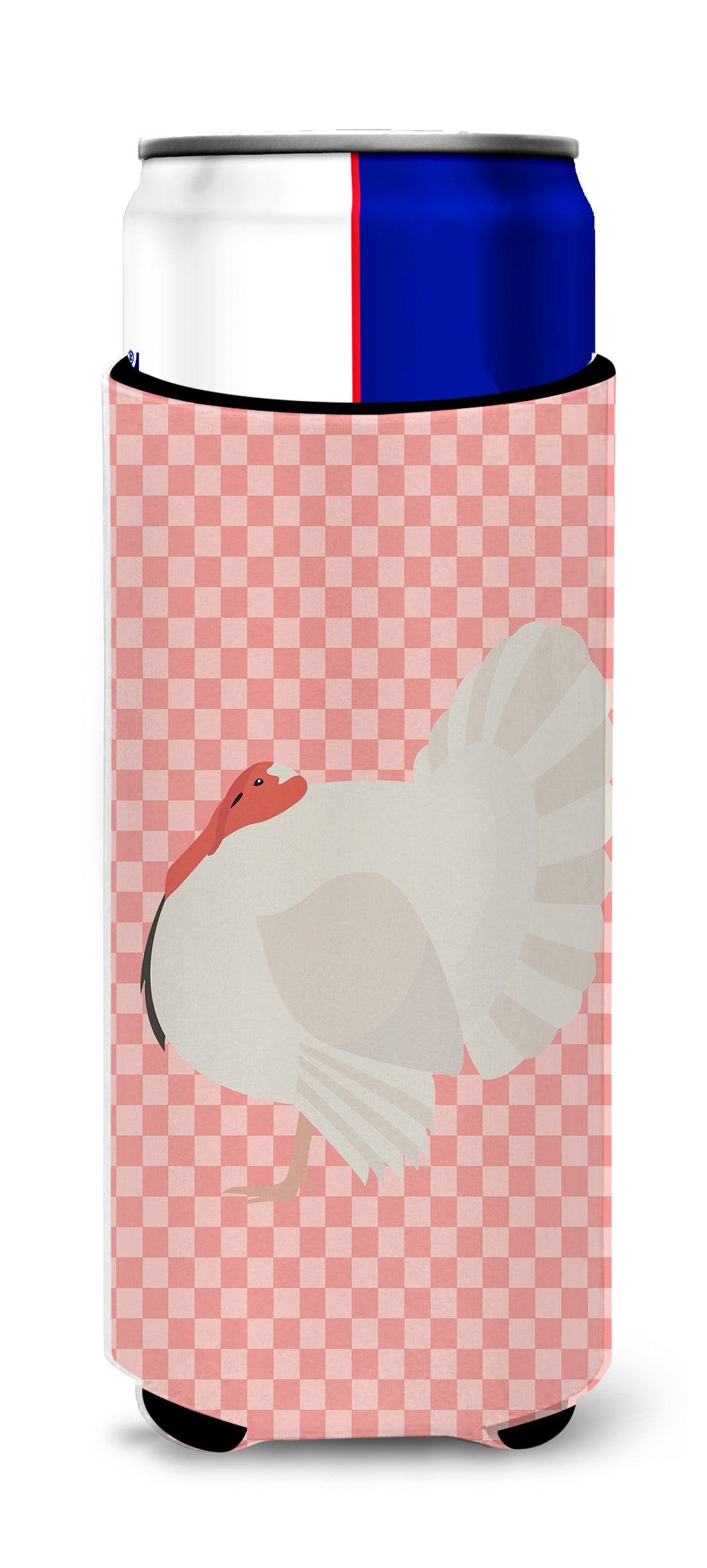 White Holland Turkey Pink Check  Ultra Hugger for slim cans
