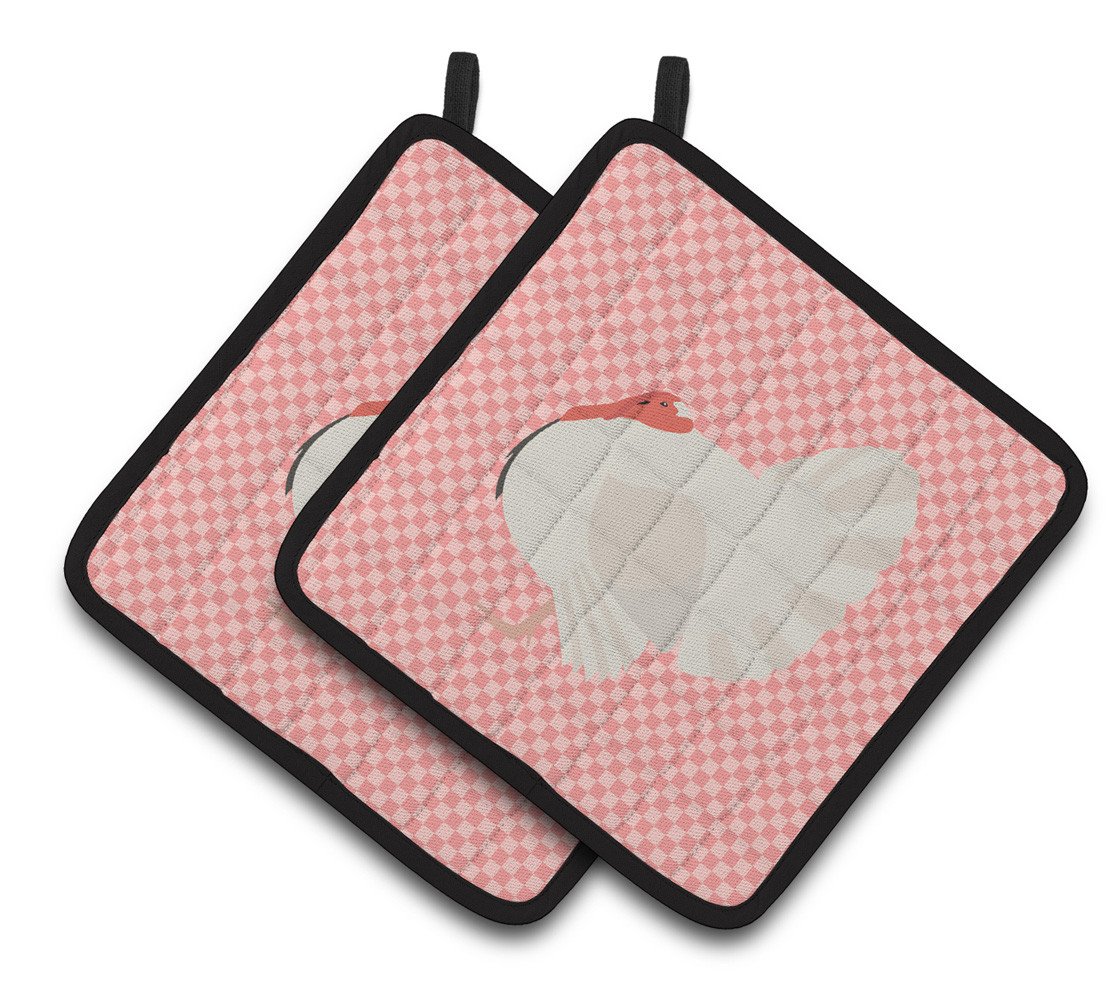White Holland Turkey Pink Check Pair of Pot Holders BB7983PTHD by Caroline&#39;s Treasures