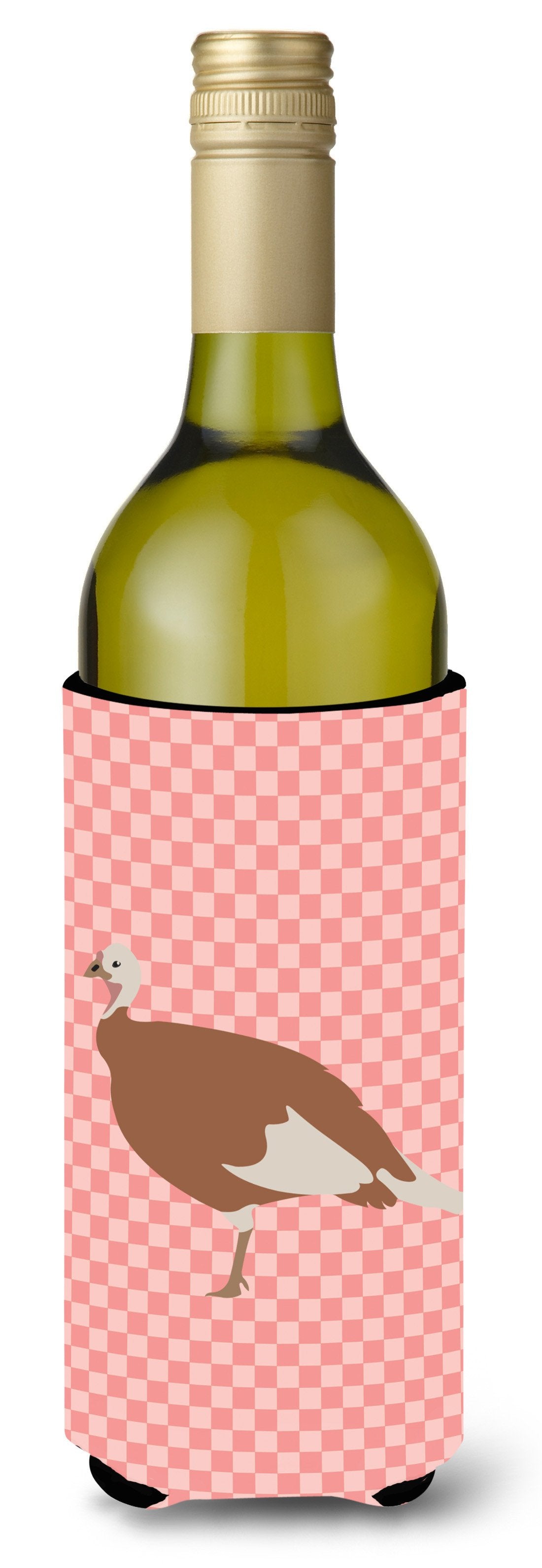 Jersey Buff Turkey Hen Pink Check Wine Bottle Beverge Insulator Hugger BB7984LITERK by Caroline&#39;s Treasures