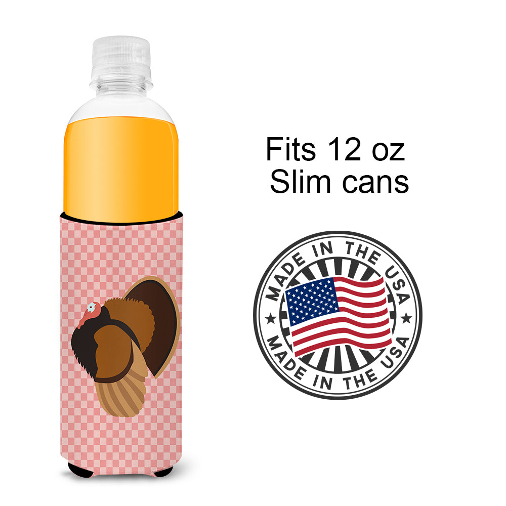Bronze Turkey Pink Check  Ultra Hugger for slim cans