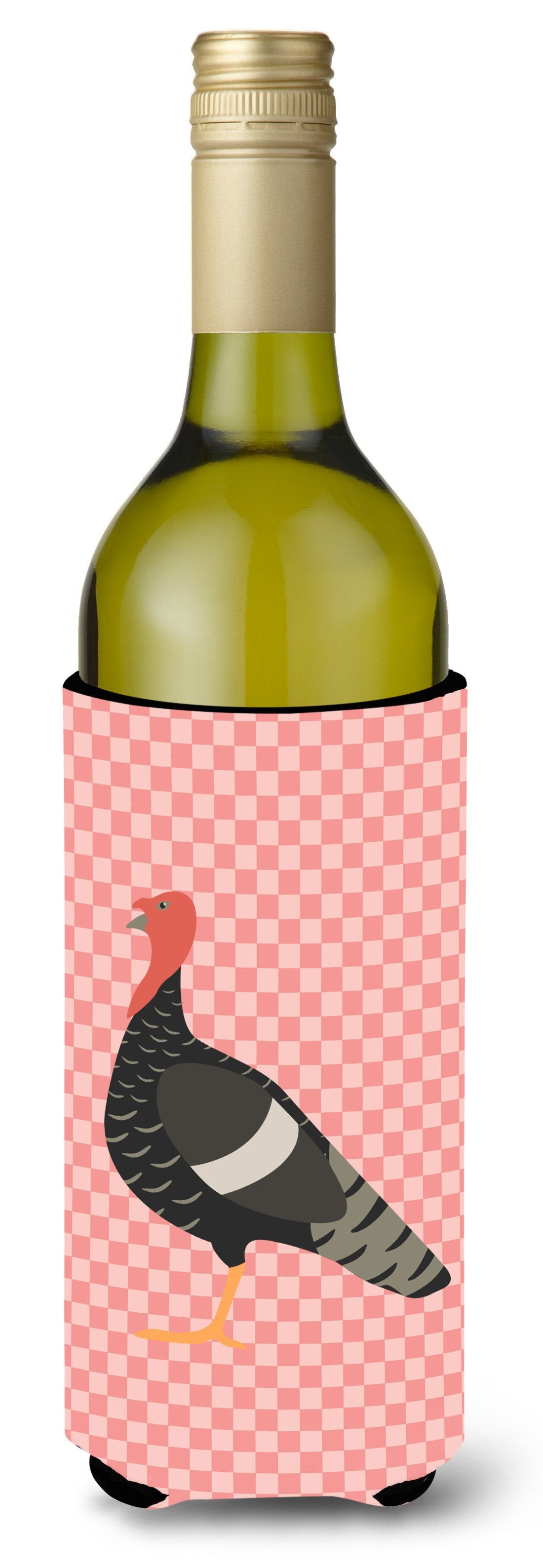 Marragansett Turkey Pink Check Wine Bottle Beverge Insulator Hugger BB7987LITERK by Caroline&#39;s Treasures