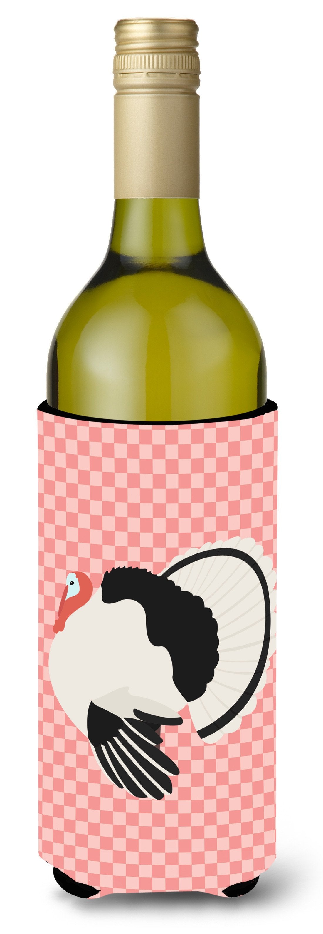 Royal Palm Turkey Pink Check Wine Bottle Beverge Insulator Hugger BB7988LITERK by Caroline&#39;s Treasures