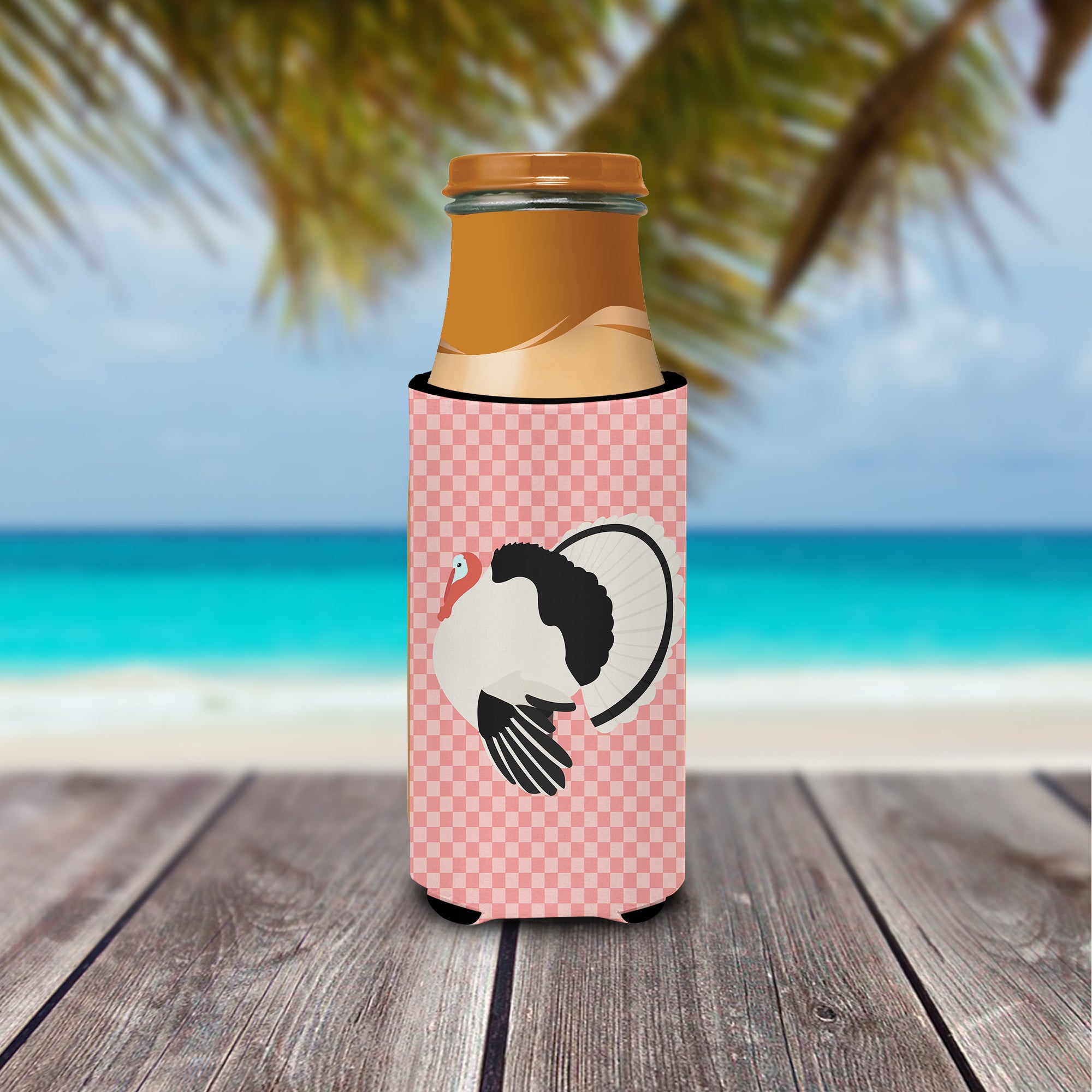 Royal Palm Turkey Pink Check  Ultra Hugger for slim cans