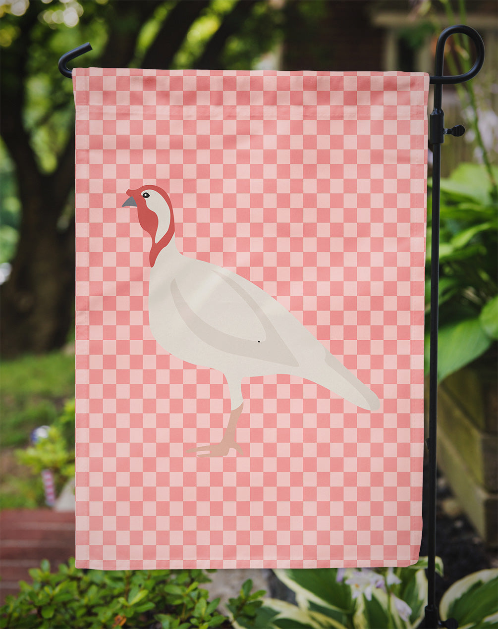 Beltsville Petite poule de dinde blanche Drapeau à carreaux rose Taille de jardin