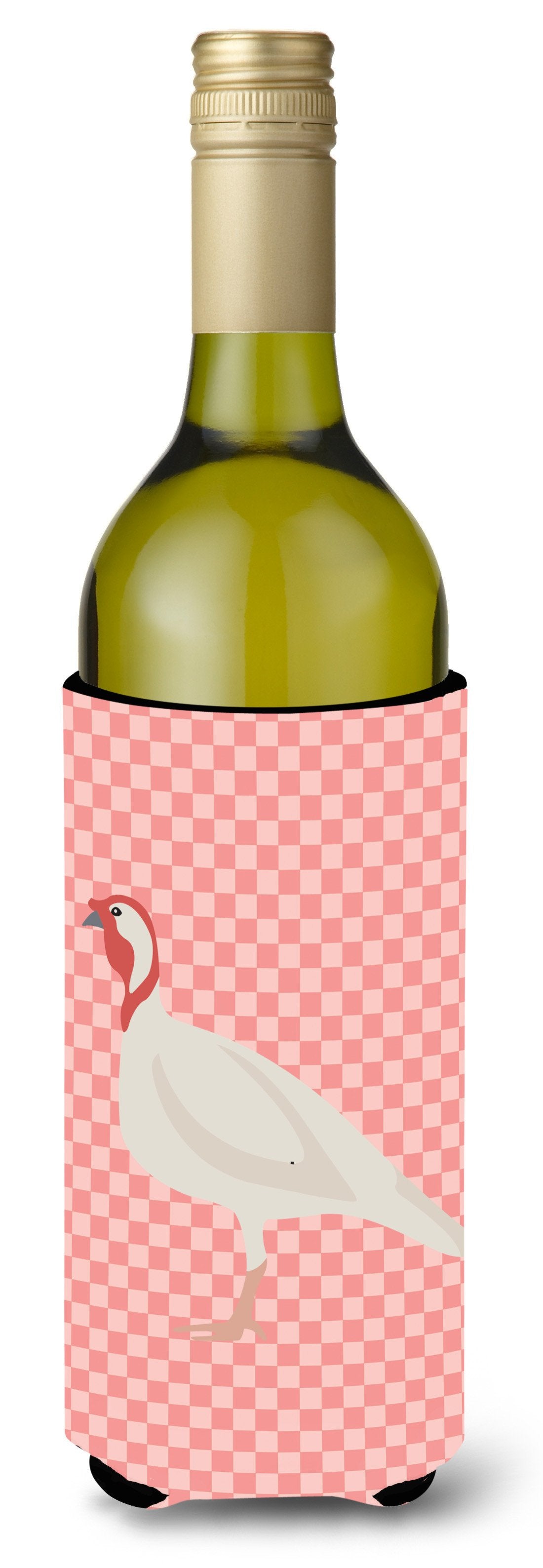 Beltsville Small White Turkey Hen Pink Check Wine Bottle Beverge Insulator Hugger BB7989LITERK by Caroline's Treasures