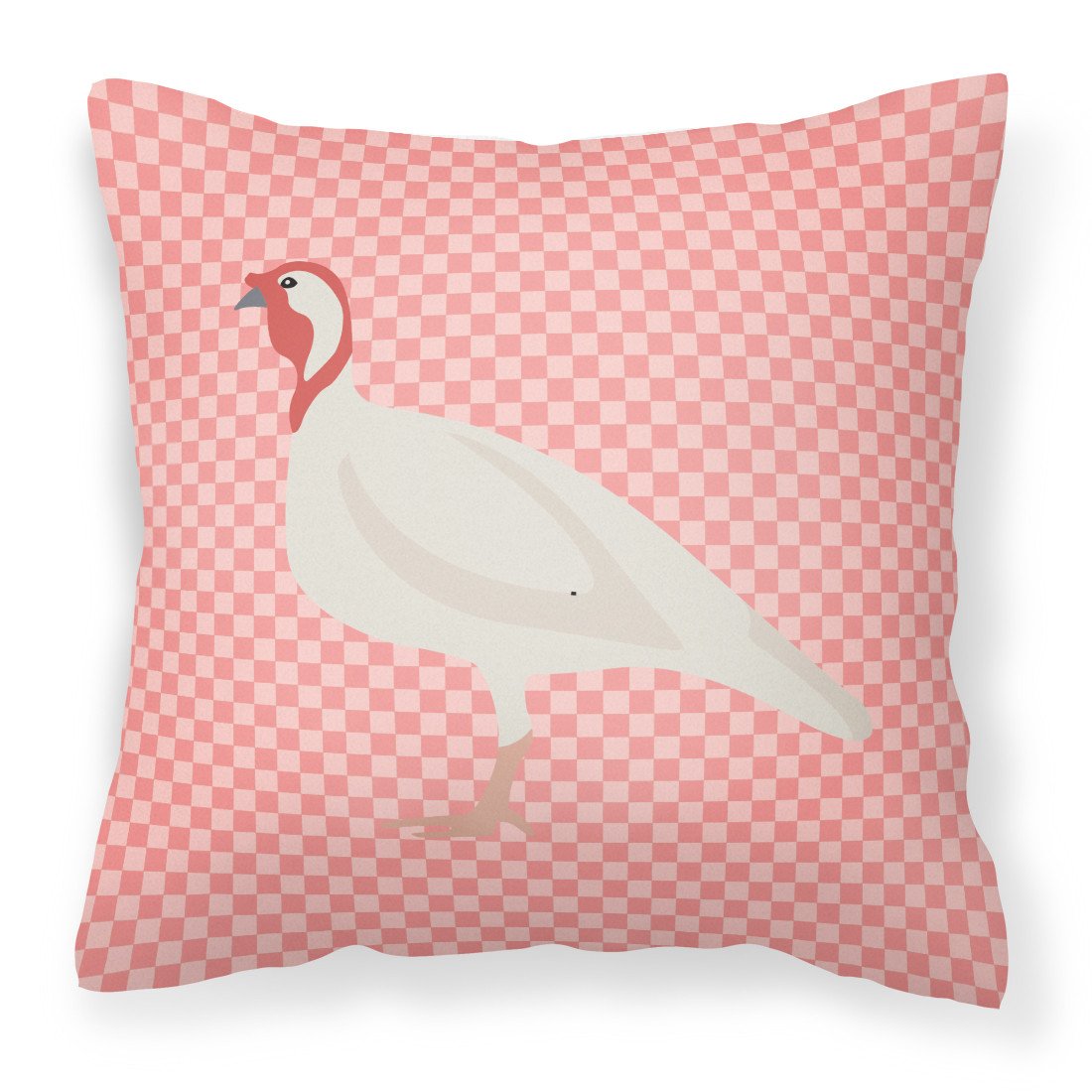 Beltsville Small White Turkey Hen Pink Check Fabric Decorative Pillow BB7989PW1818 by Caroline&#39;s Treasures
