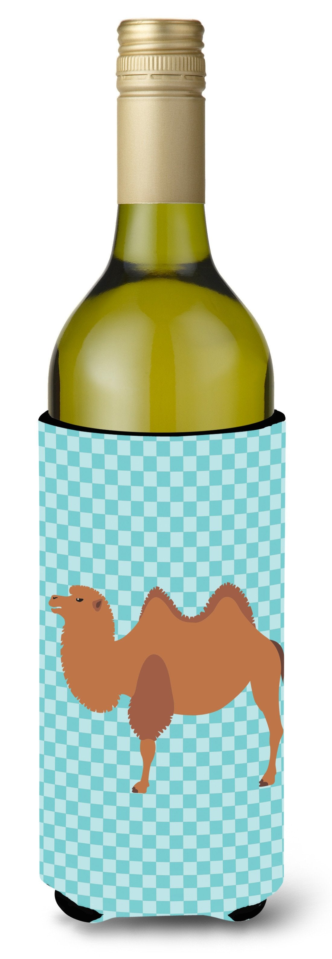 Bactrian Camel Blue Check Wine Bottle Beverge Insulator Hugger BB7992LITERK by Caroline&#39;s Treasures