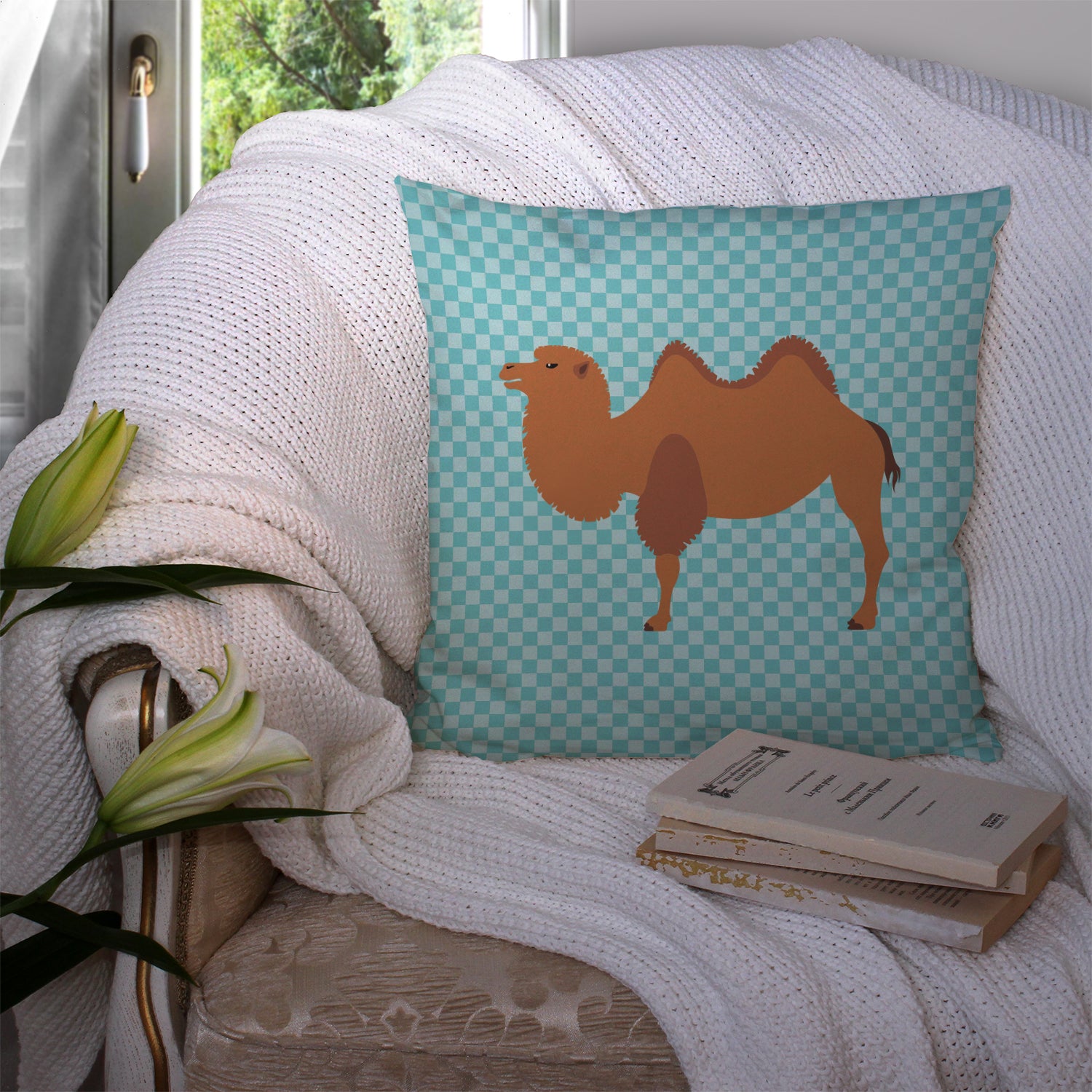 Bactrian Camel Blue Check Fabric Decorative Pillow BB7992PW1414 - the-store.com