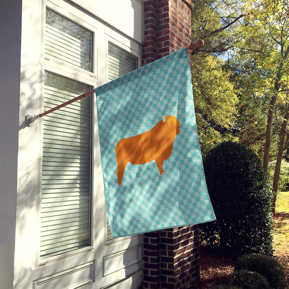 Highland Cow Blue Check Flag Canvas House Size BB7994CHF  the-store.com.
