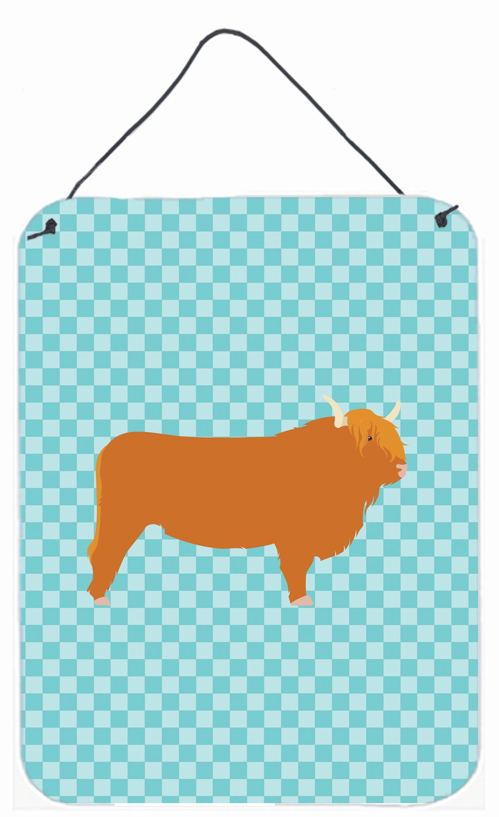 Highland Cow Blue Check Wall or Door Hanging Prints BB7994DS1216 by Caroline's Treasures