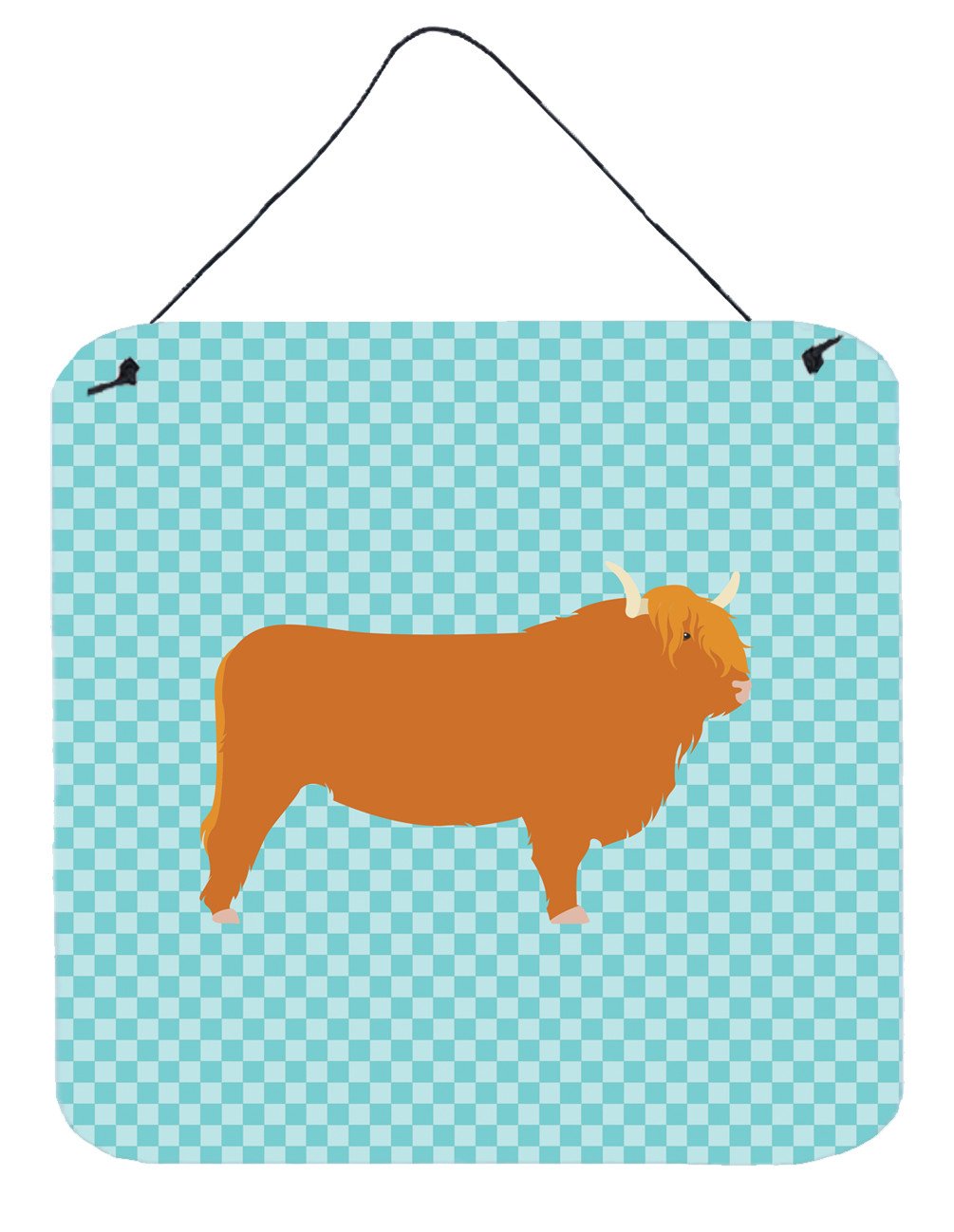 Highland Cow Blue Check Wall or Door Hanging Prints BB7994DS66 by Caroline&#39;s Treasures