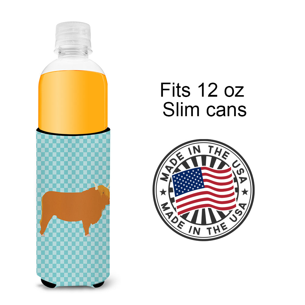 Highland Cow Blue Check  Ultra Hugger for slim cans