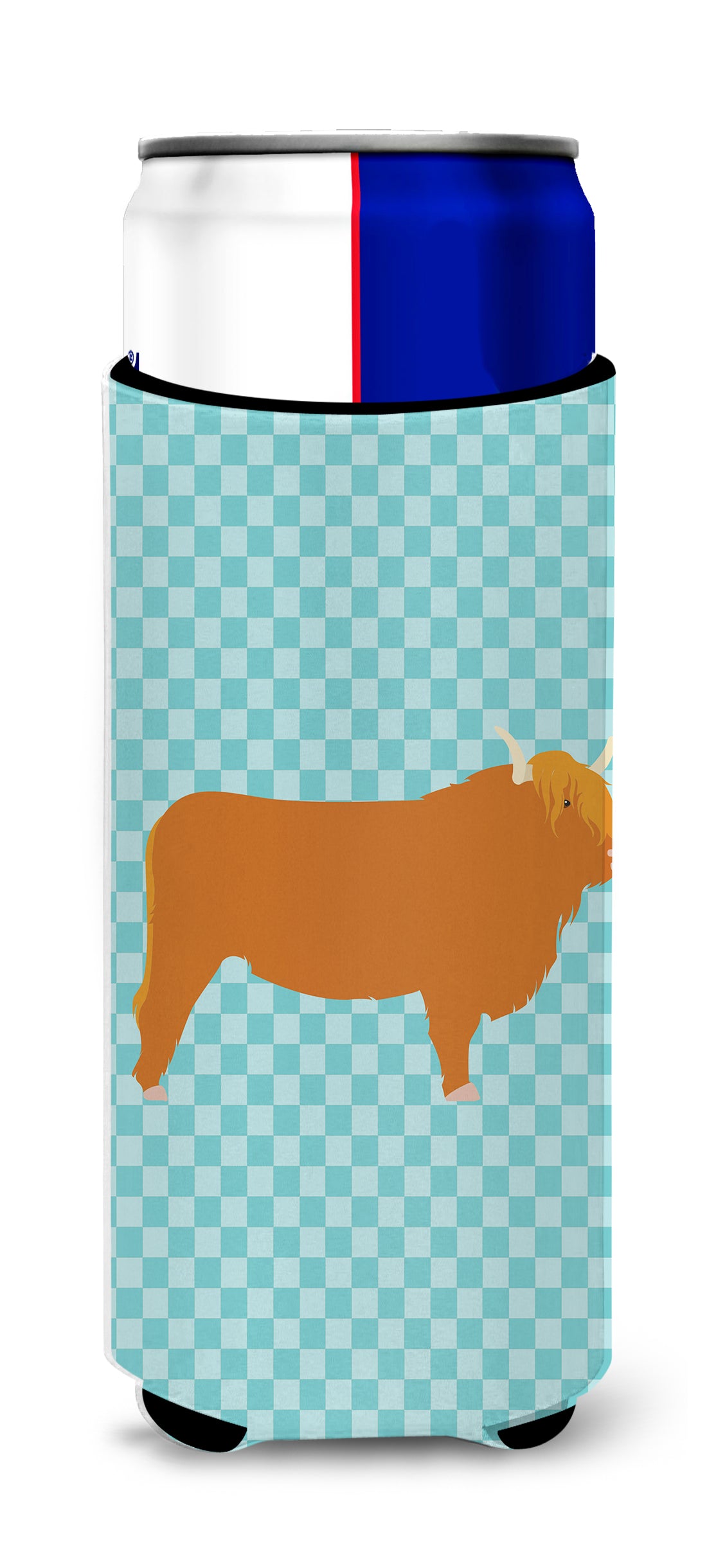 Highland Cow Blue Check  Ultra Hugger for slim cans  the-store.com.
