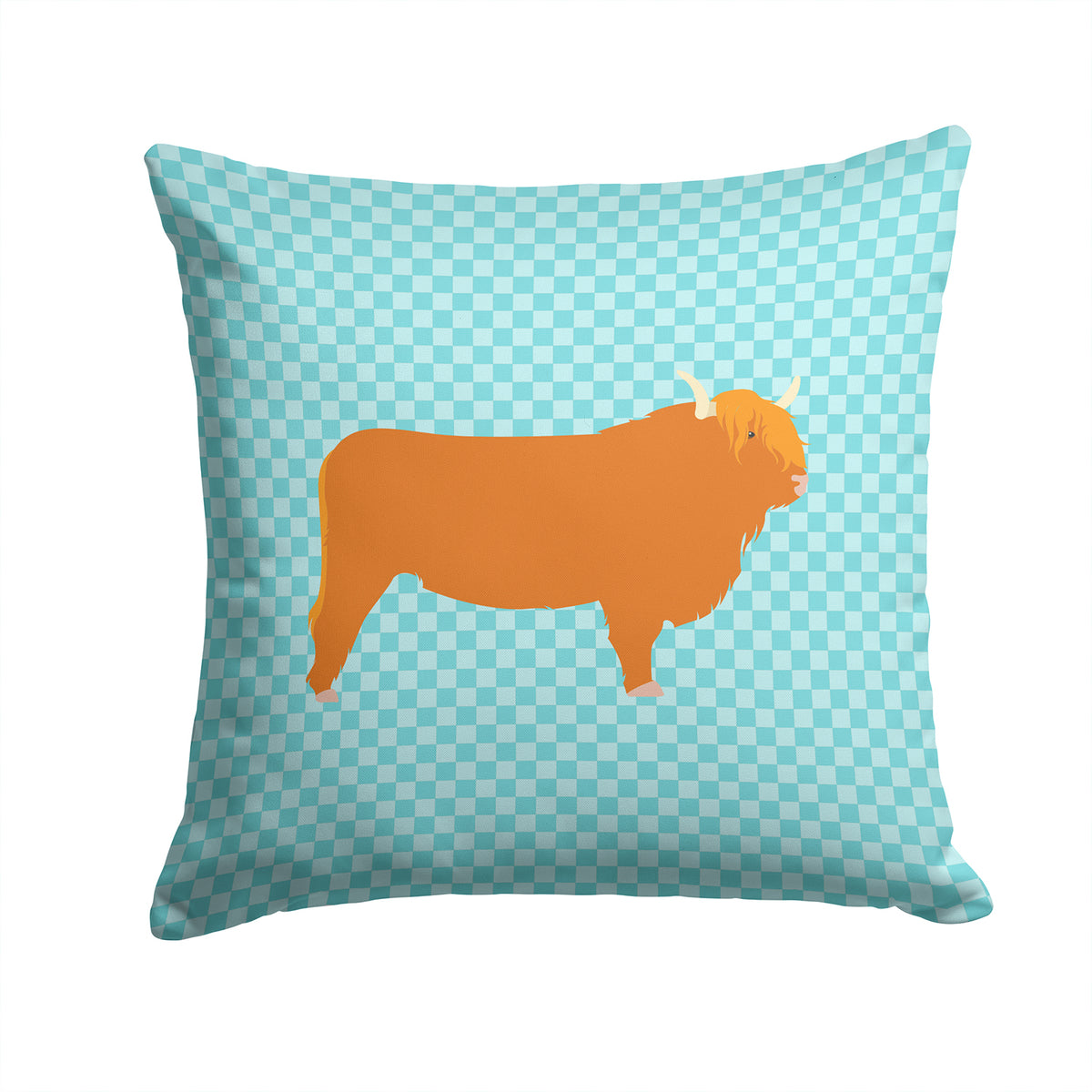 Highland Cow Blue Check Fabric Decorative Pillow BB7994PW1414 - the-store.com