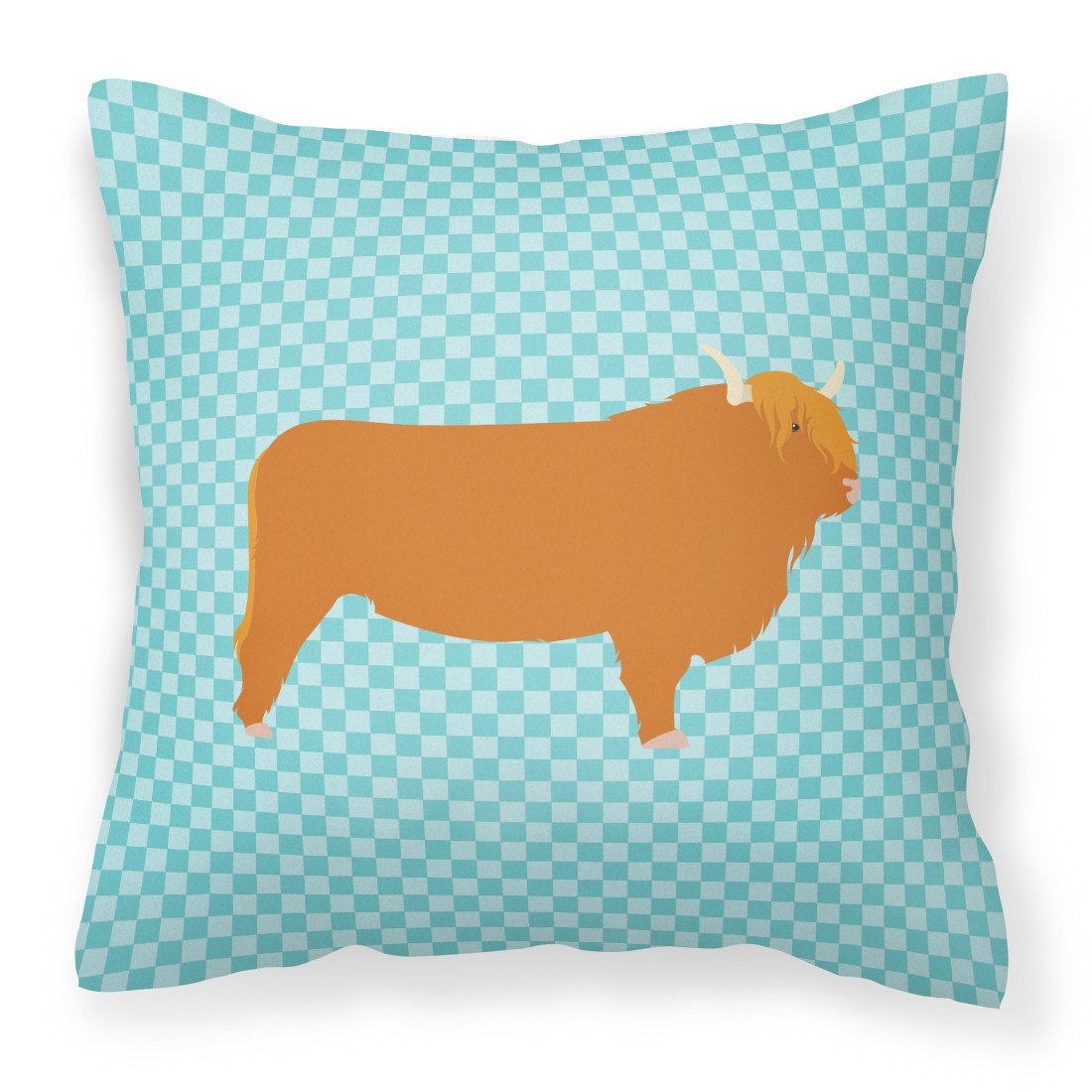 Highland Cow Blue Check Fabric Decorative Pillow BB7994PW1818 by Caroline's Treasures