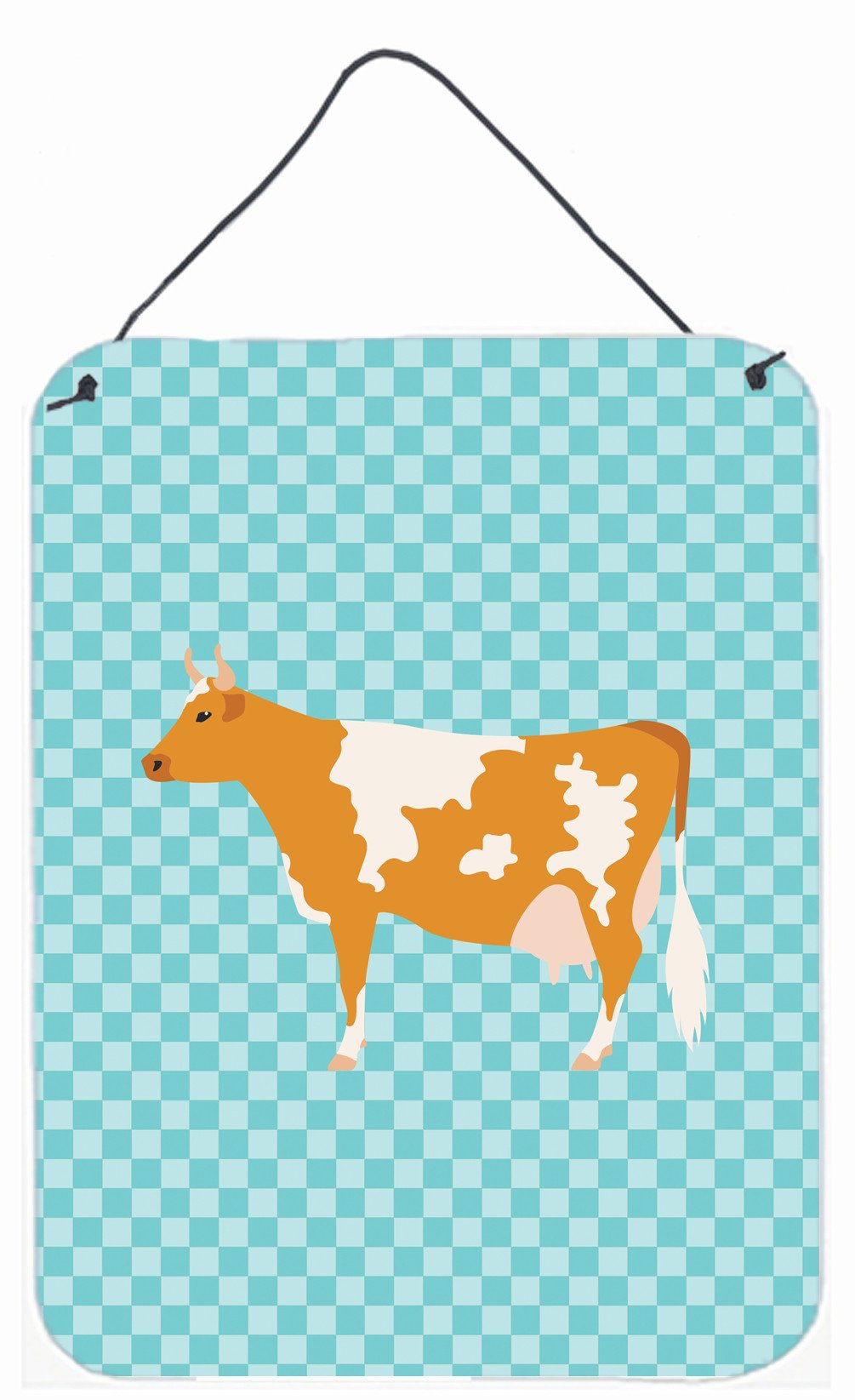Guernsey Cow Blue Check Wall or Door Hanging Prints BB7995DS1216 by Caroline&#39;s Treasures
