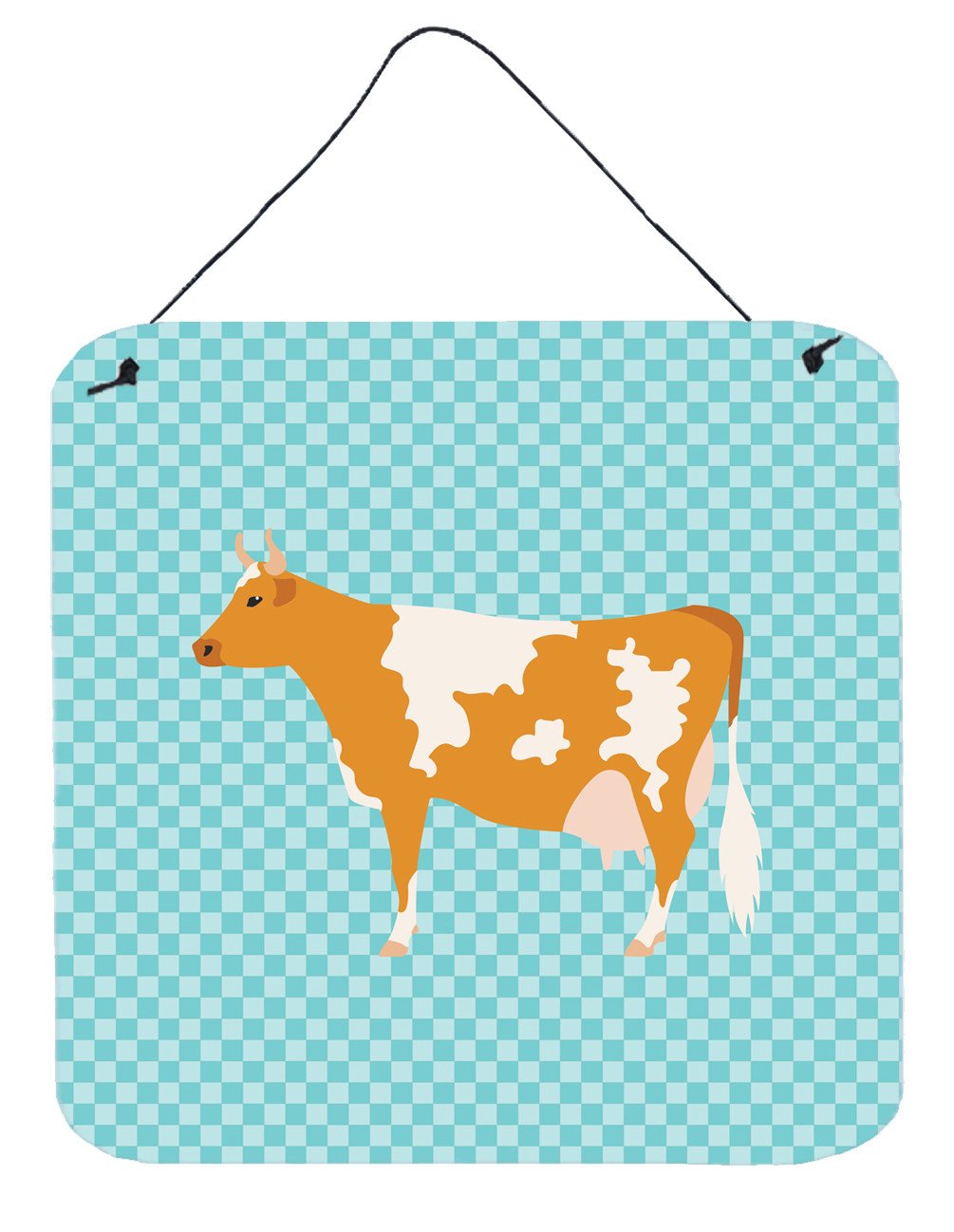 Guernsey Cow Blue Check Wall or Door Hanging Prints BB7995DS66 by Caroline&#39;s Treasures